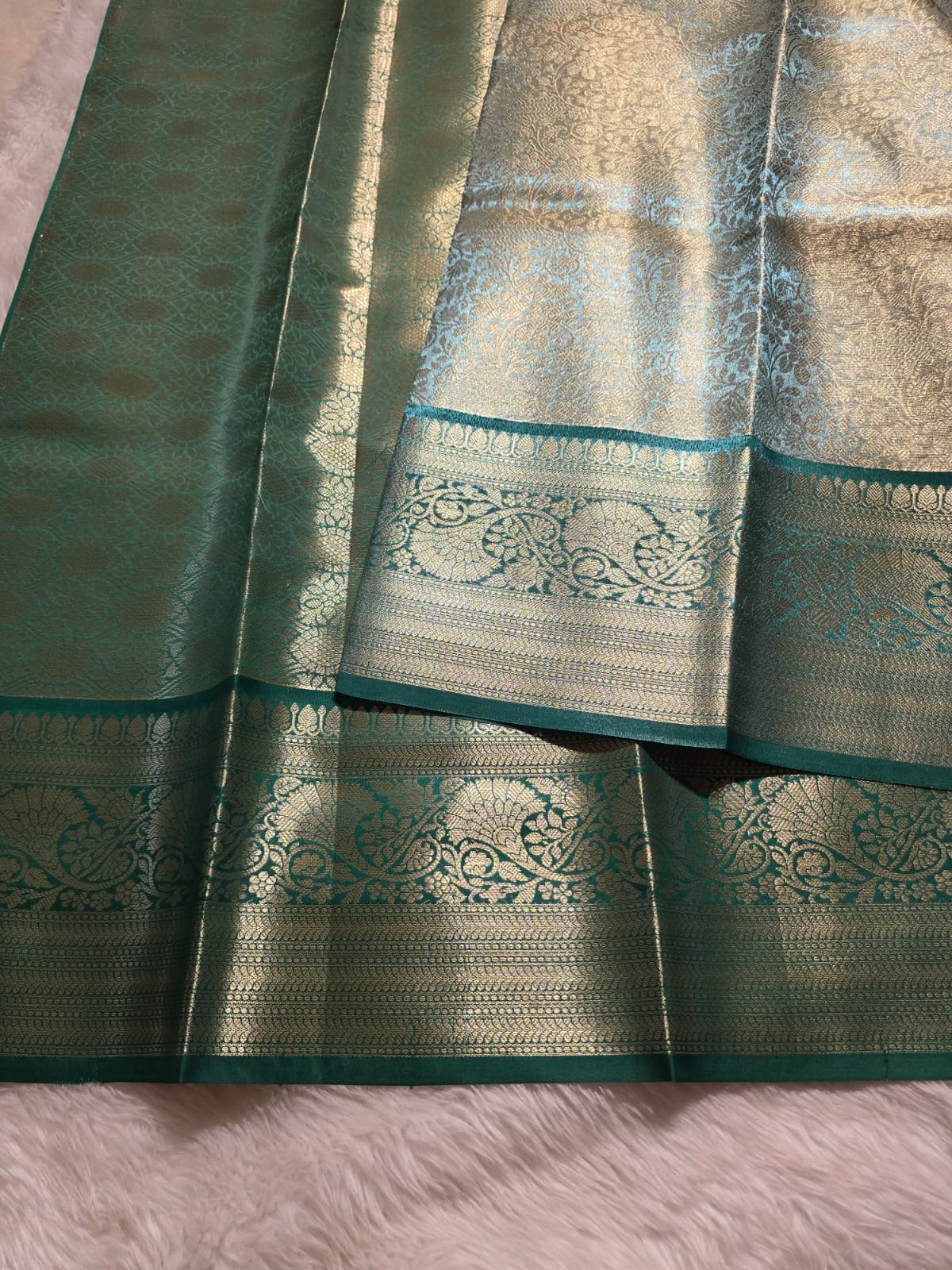 TISSUE FLORAL-BLUISH GREEN DUAL TONE SAREE