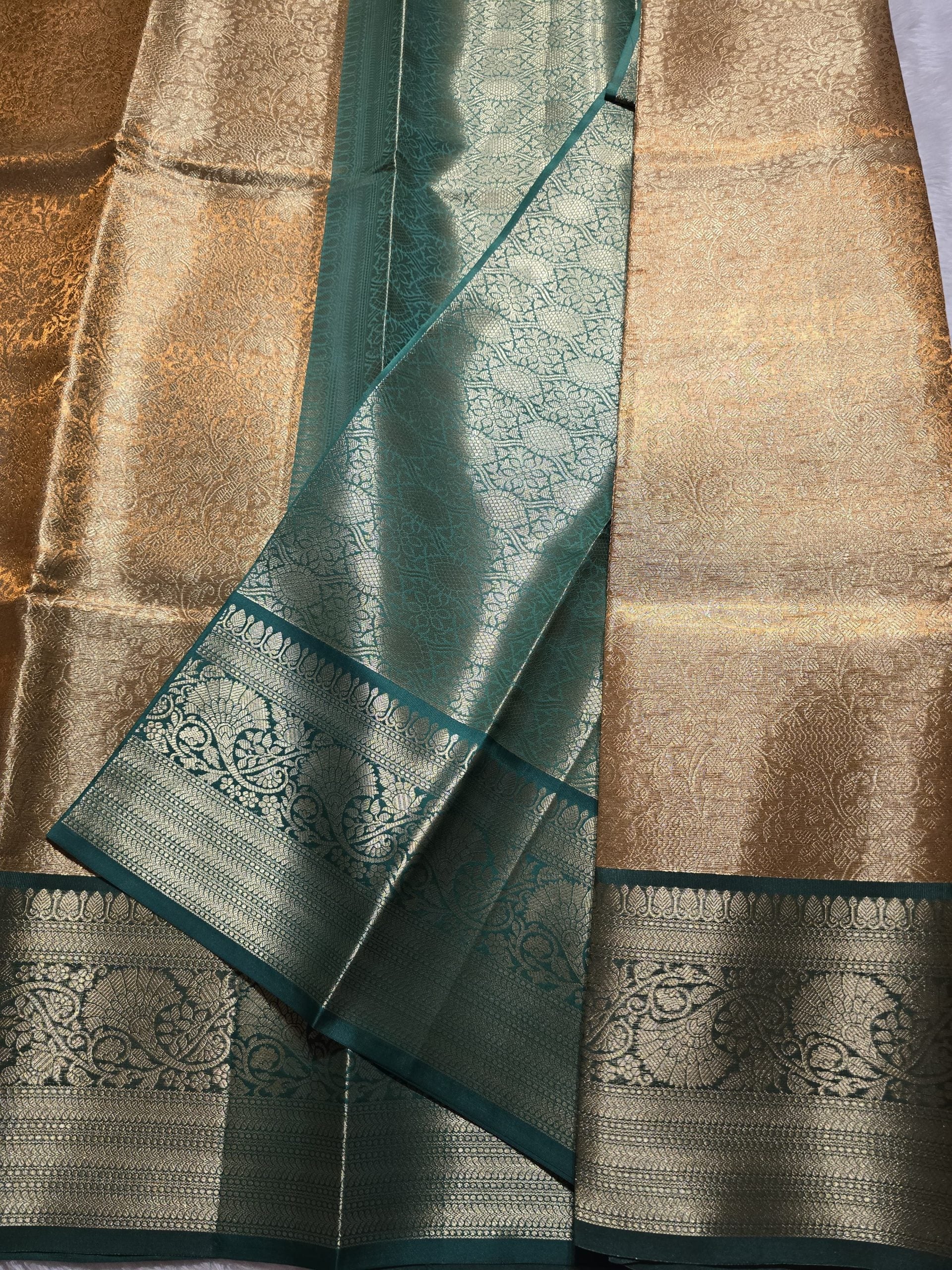 TISSUE FLORAL-MANGO YELLOW WITH BOTTLE GREEN SAREE