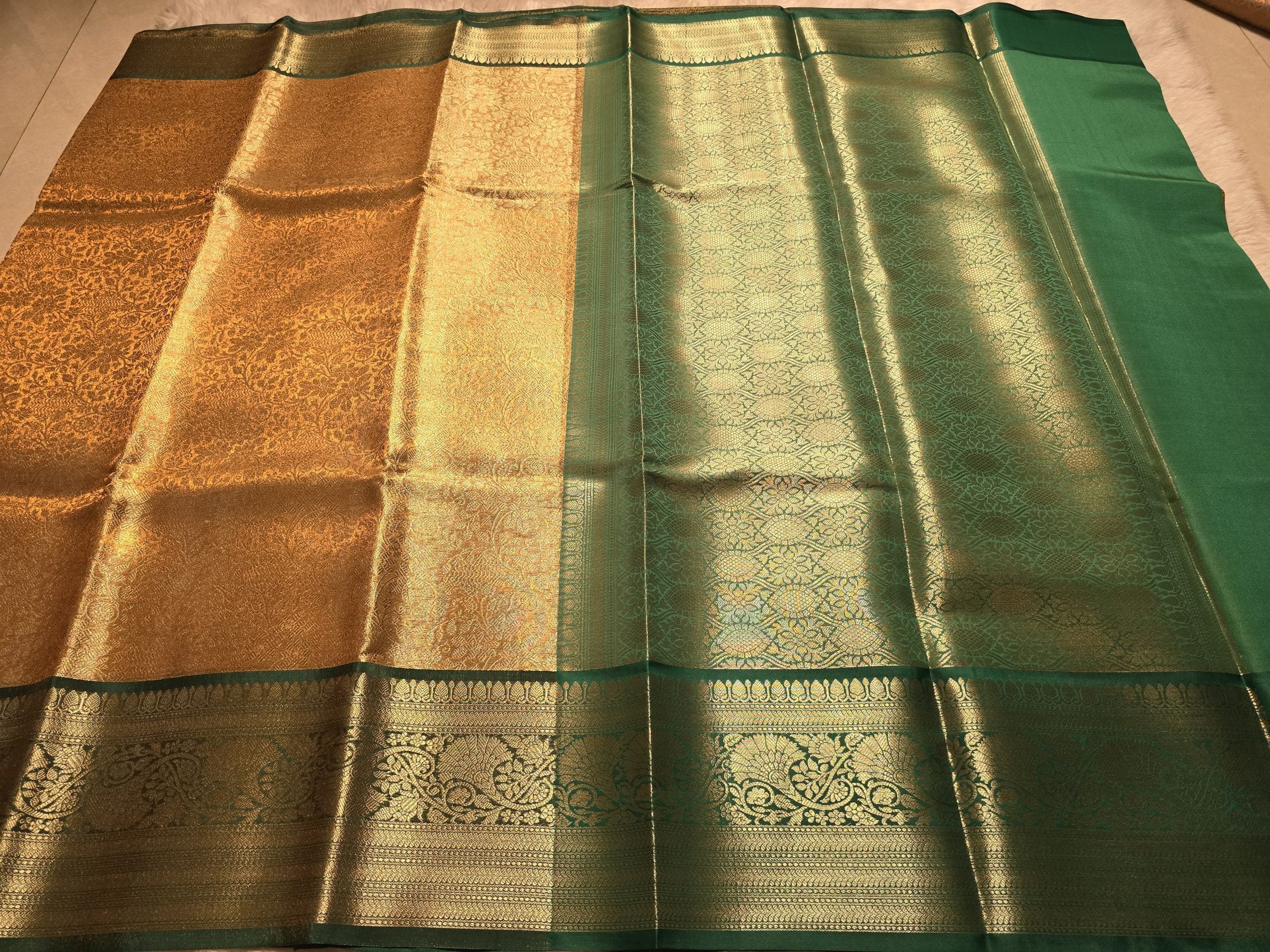 TISSUE FLORAL-MANGO YELLOW WITH BOTTLE GREEN SAREE