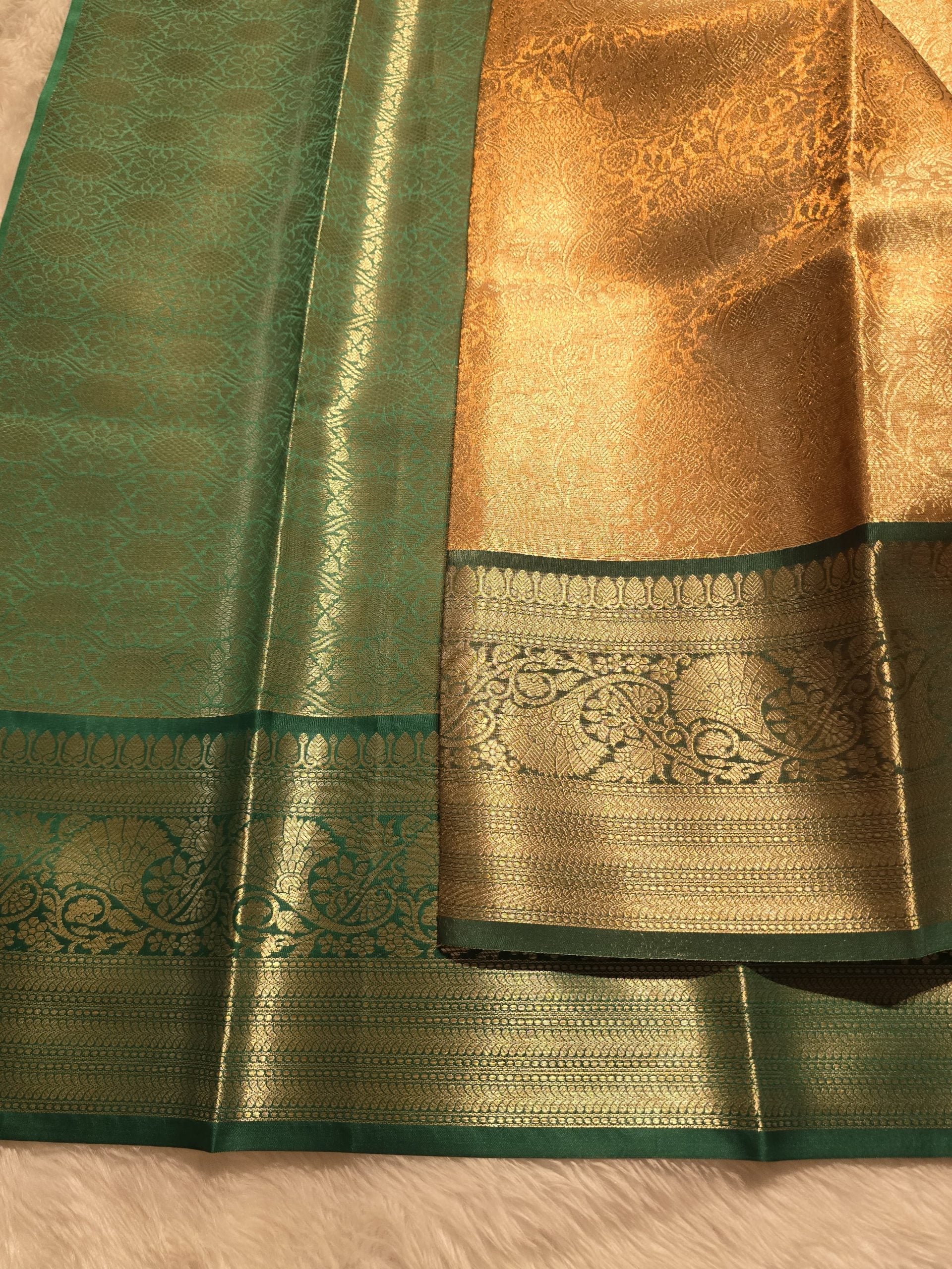 TISSUE FLORAL-MANGO YELLOW WITH BOTTLE GREEN SAREE