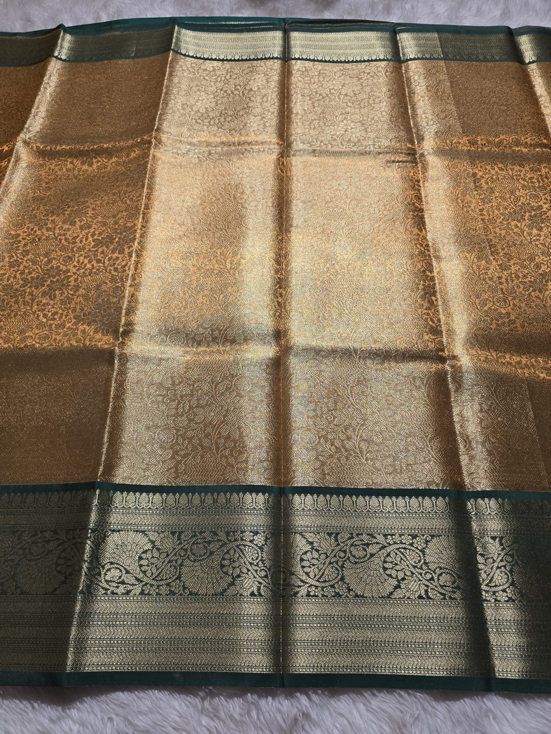 TISSUE FLORAL-MANGO YELLOW WITH BOTTLE GREEN SAREE