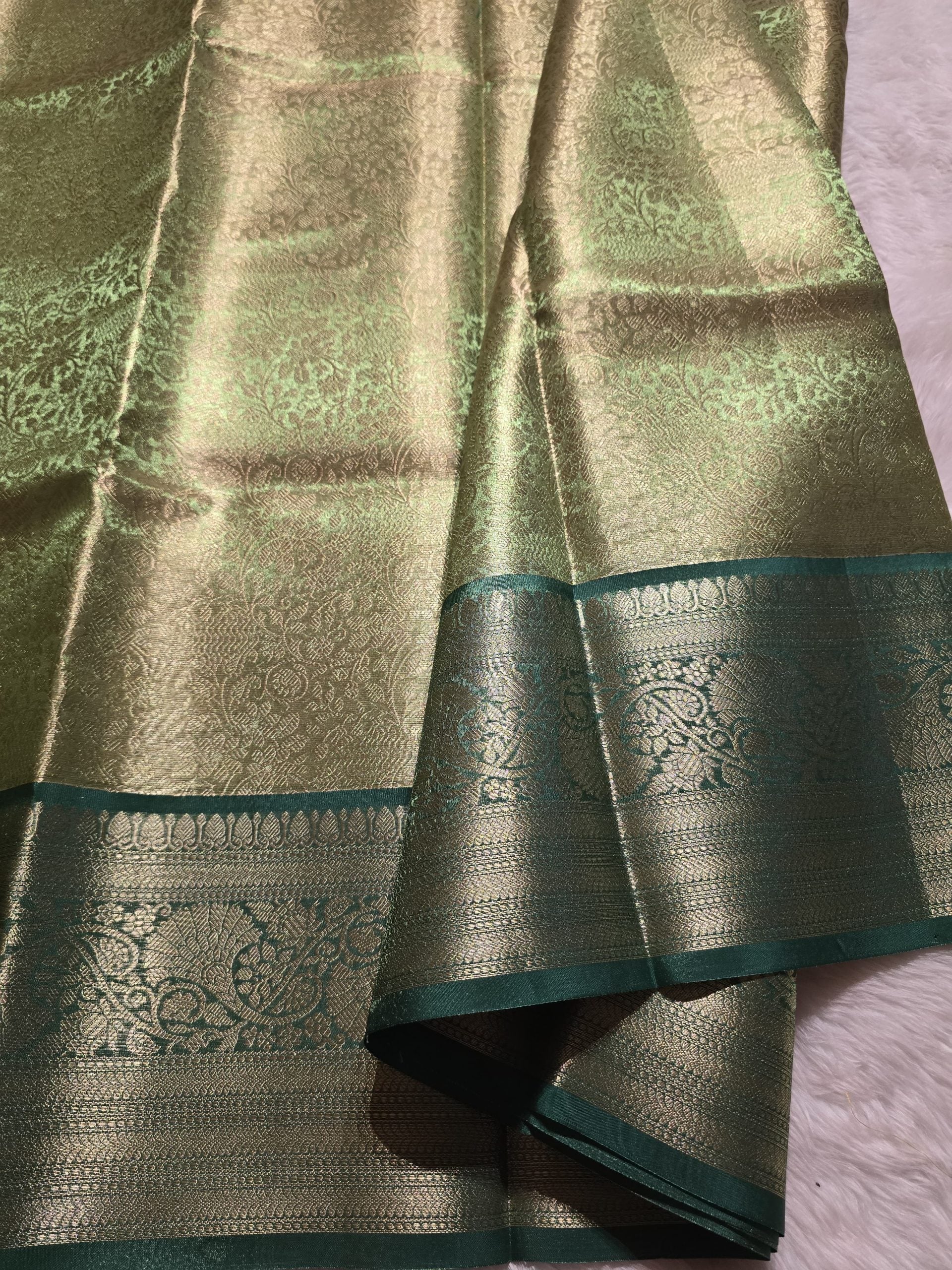 TISSUE FLORAL-GREEN DUAL TONE SAREE
