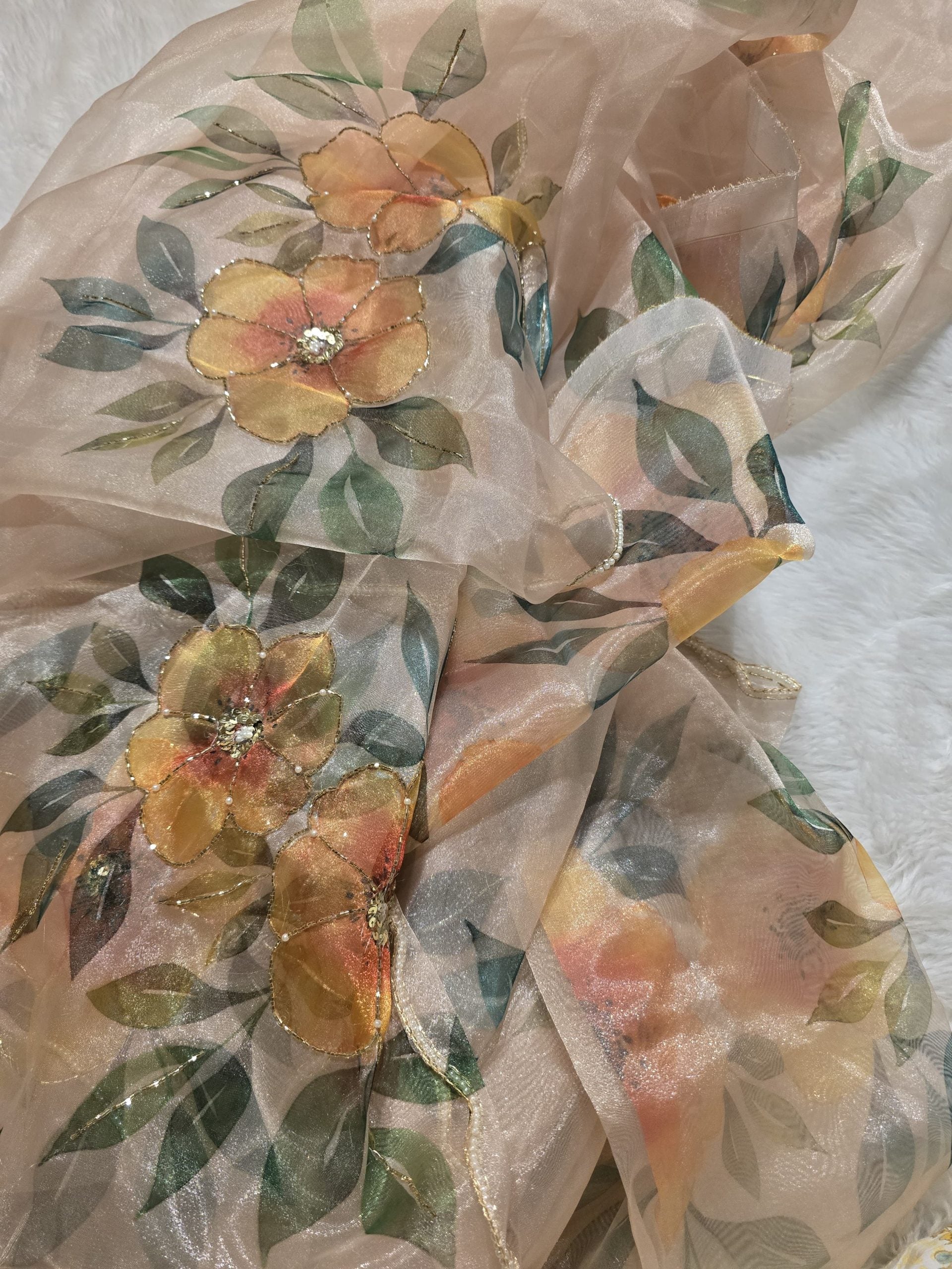 ORGANZA-SUNSET ORANGE SAREE