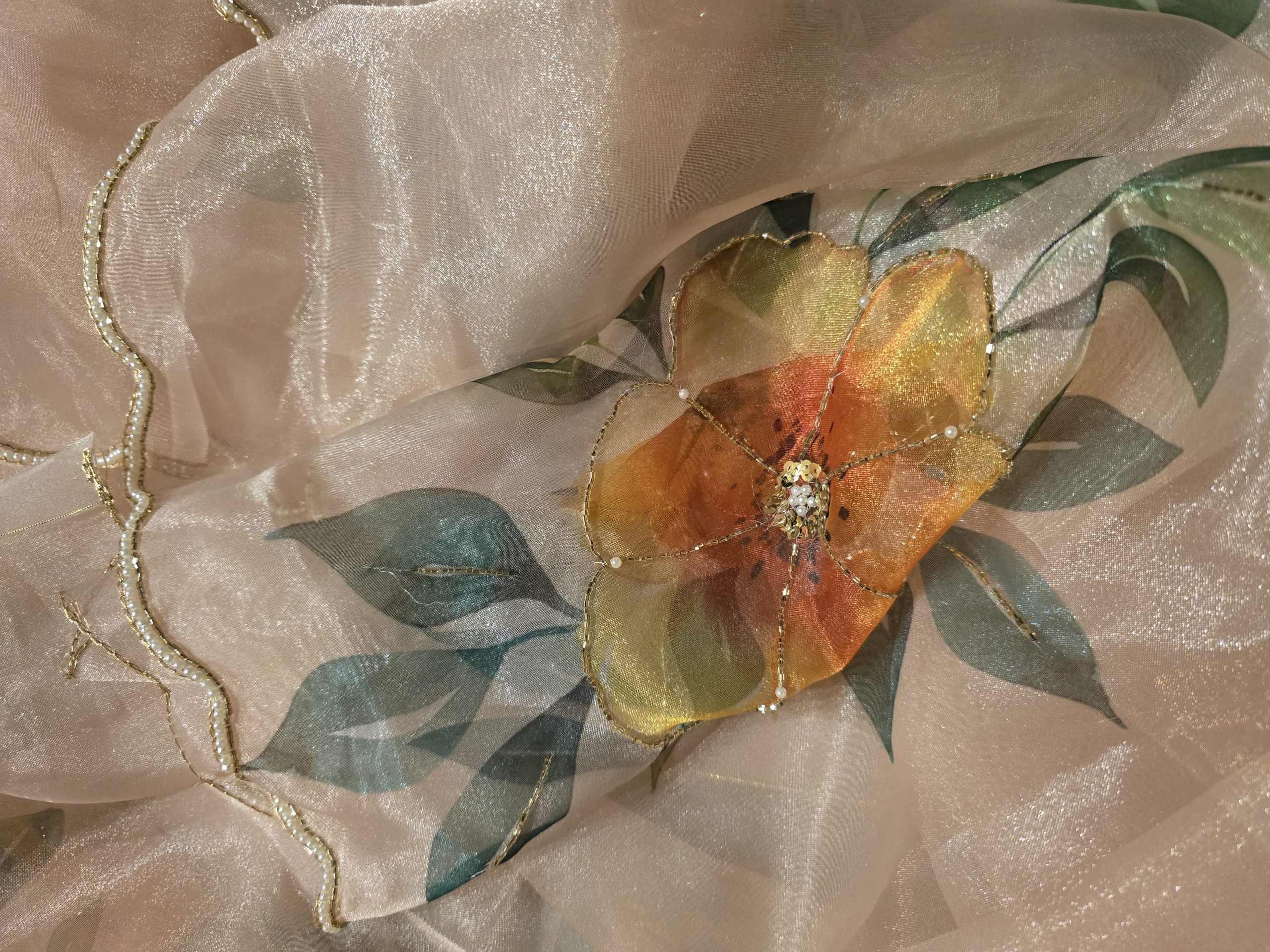 ORGANZA-SUNSET ORANGE SAREE