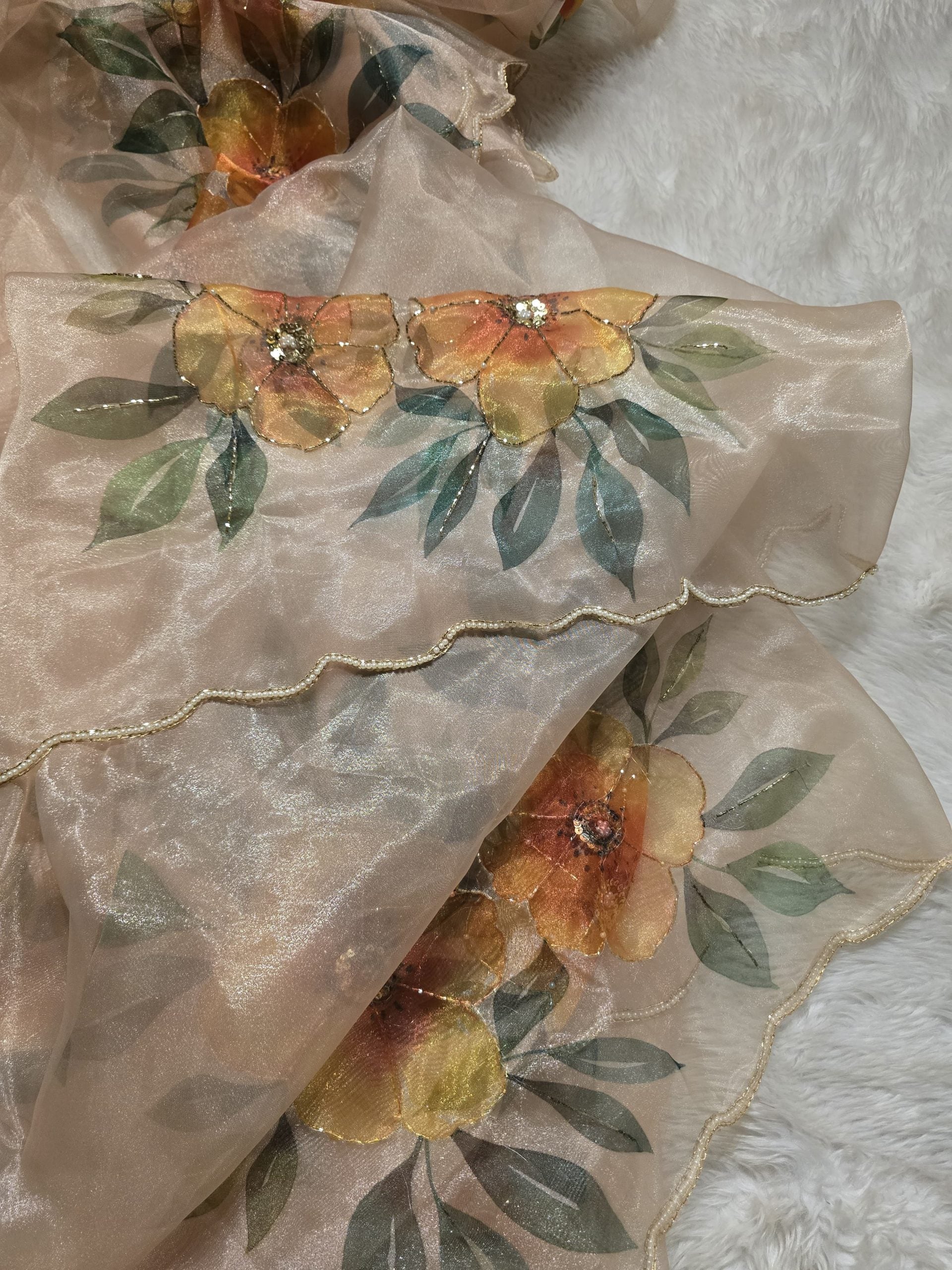 ORGANZA-SUNSET ORANGE SAREE