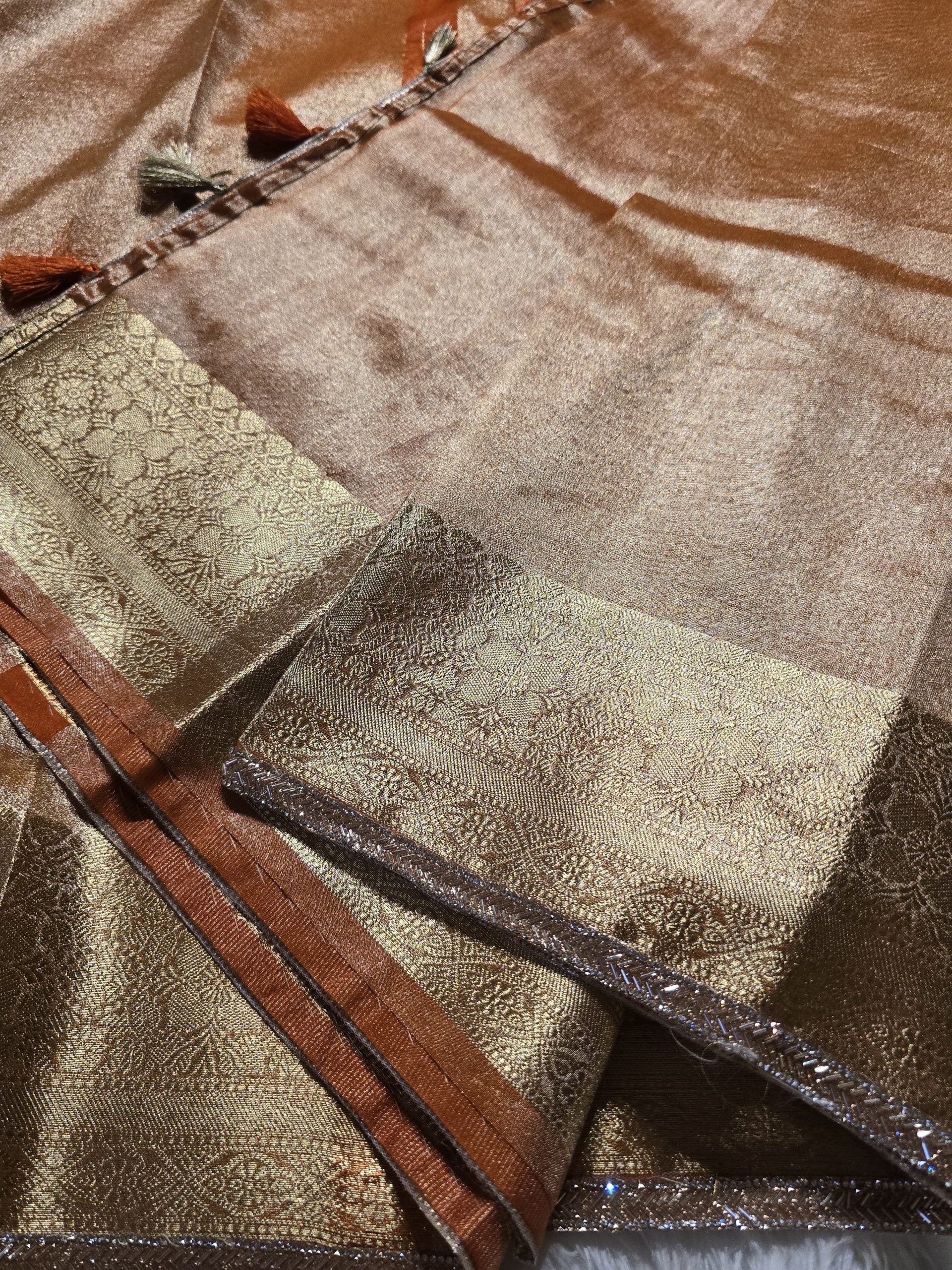 TISSUE LACE-ORANGE SAREE