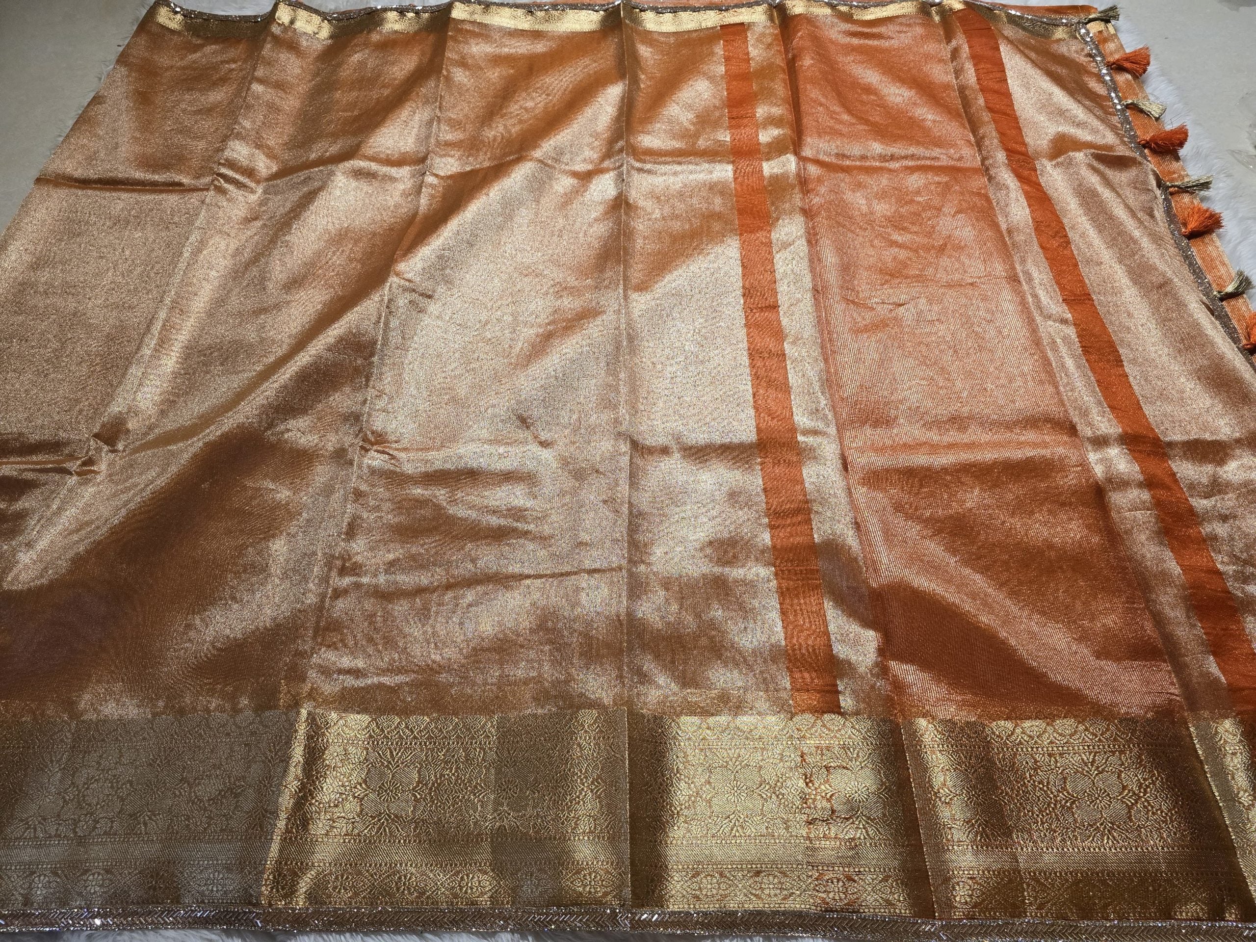 TISSUE LACE-ORANGE SAREE