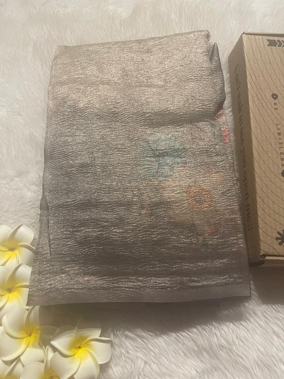 CRUSH FLORAL-BEIGE GRAY SAREE