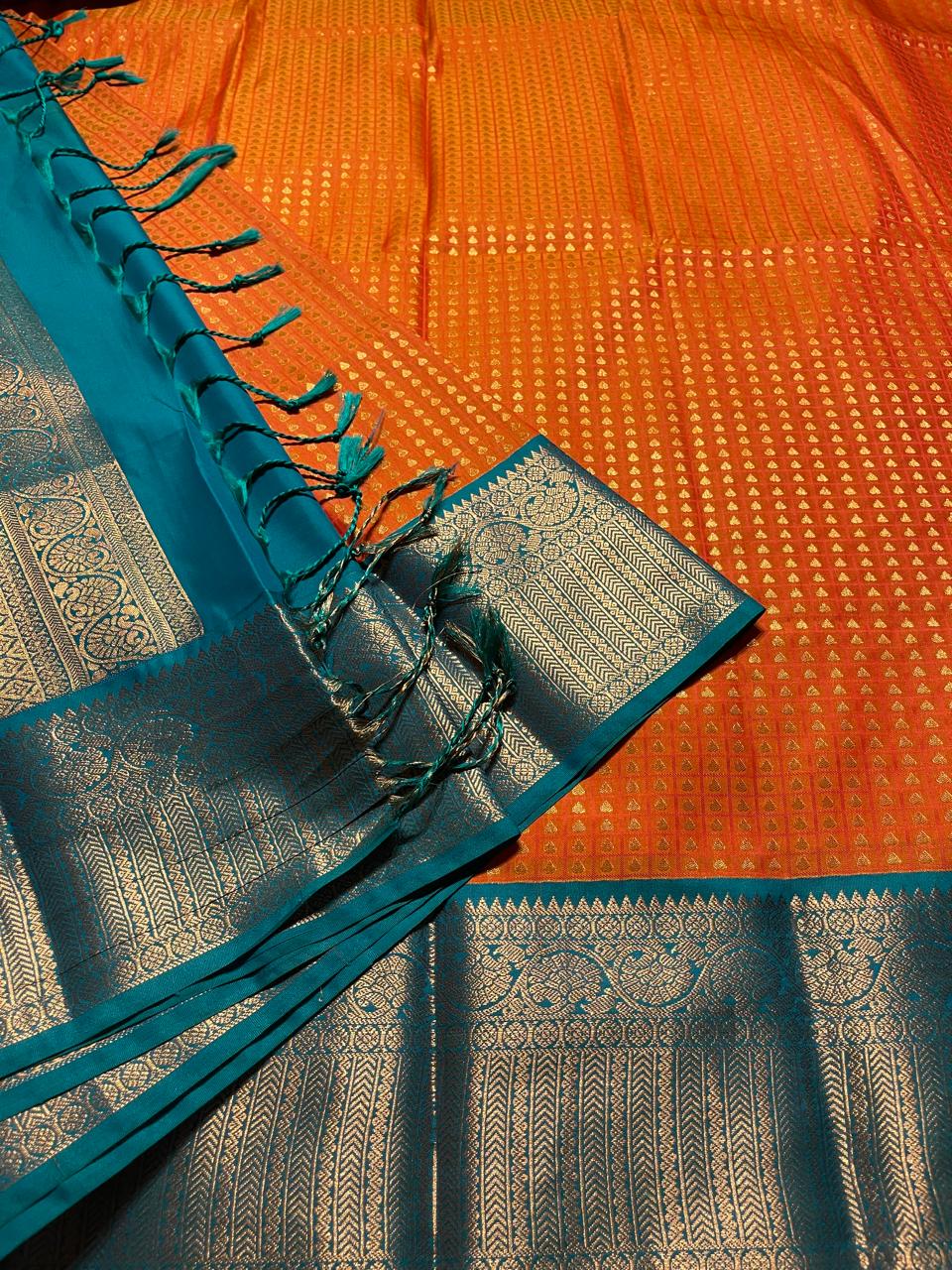 1000 BUTTAS-ORANGE WITH PEACOCK GREEN