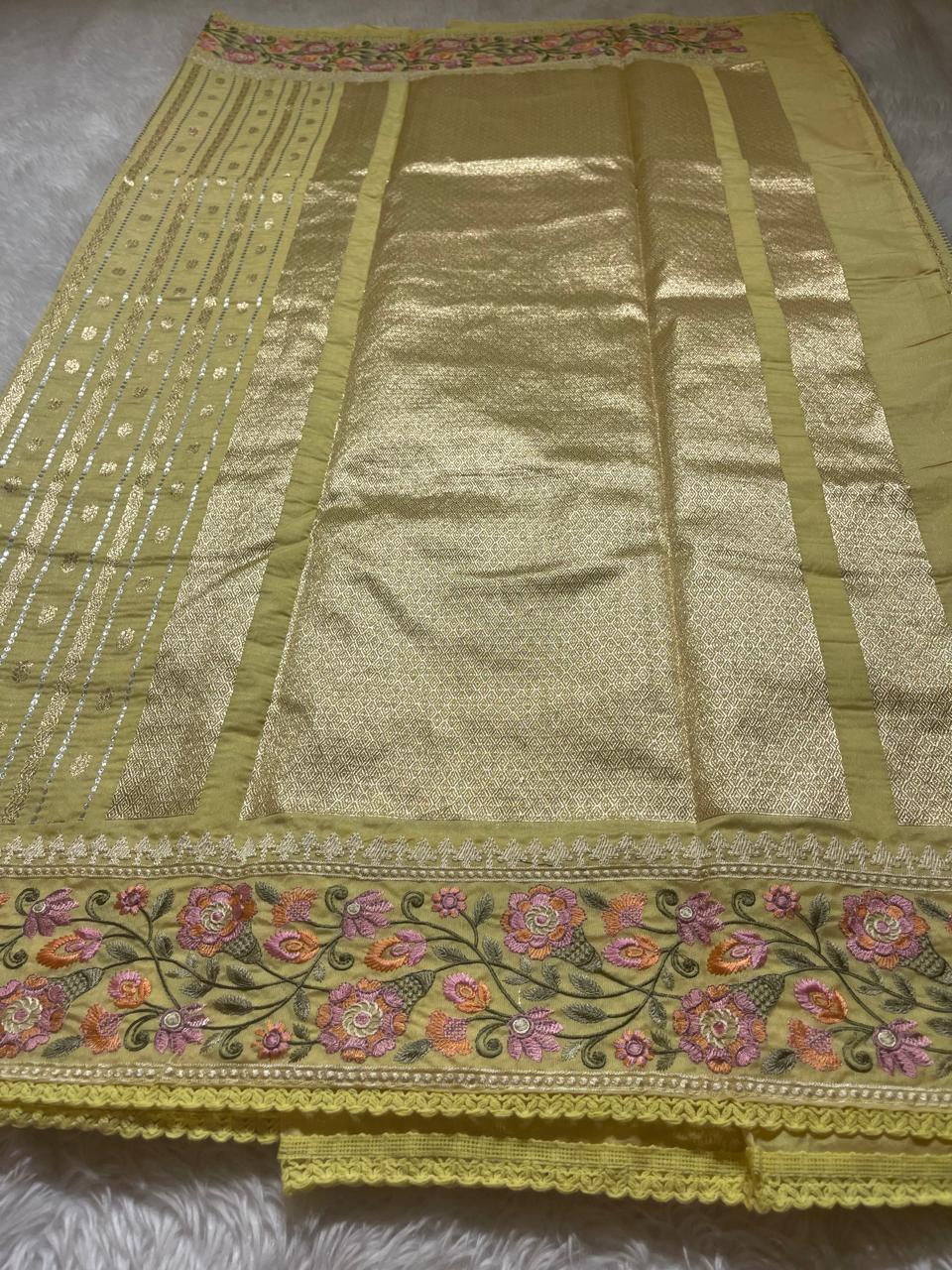 ANAHA-FLORA LIME YELLOW SAREE