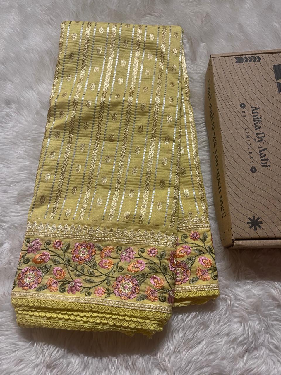 ANAHA-FLORA LIME YELLOW SAREE