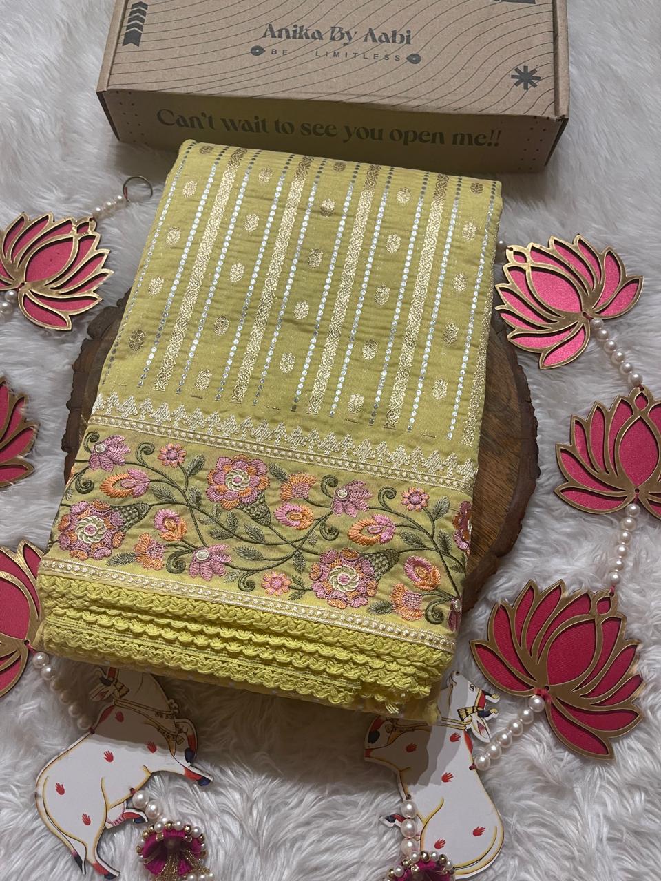 ANAHA-FLORA LIME YELLOW SAREE