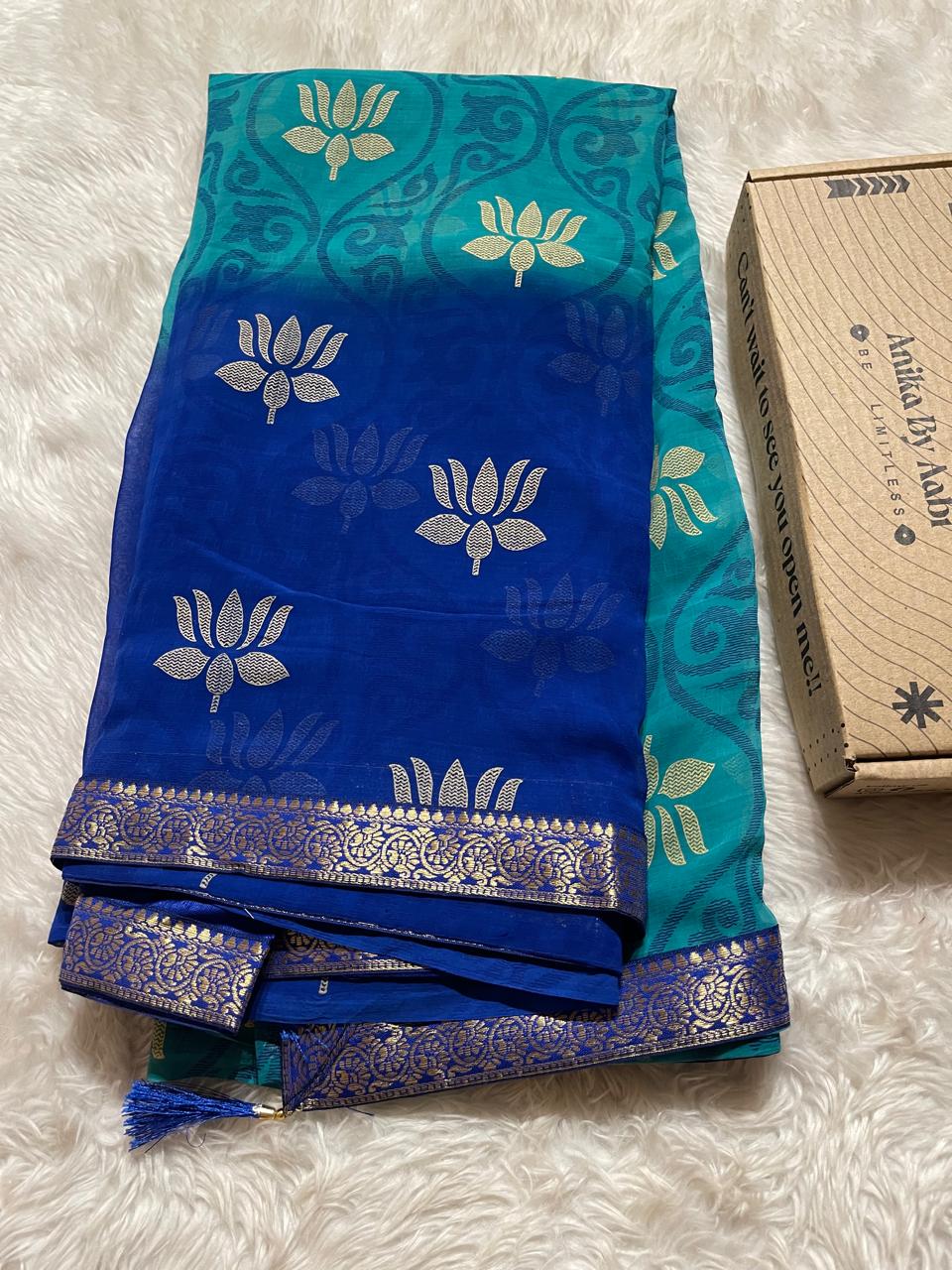 LOTUS BLUE DUAL TONE SAREE
