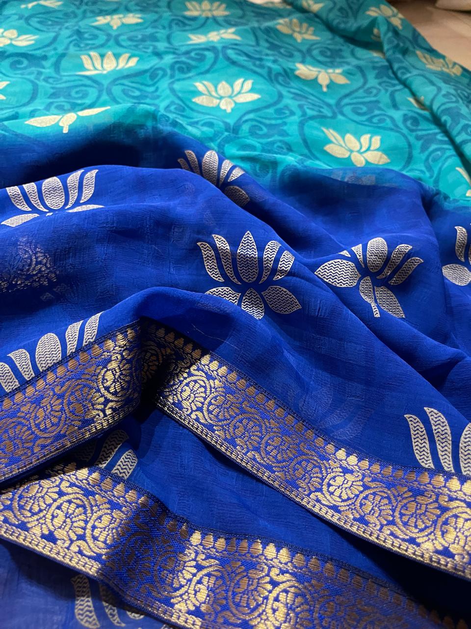 LOTUS BLUE DUAL TONE SAREE