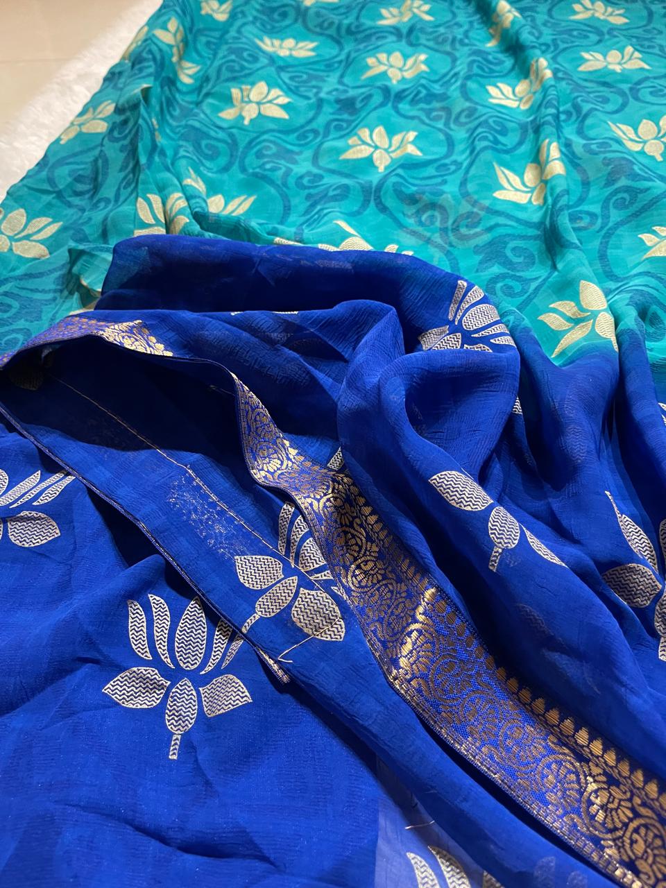 LOTUS BLUE DUAL TONE SAREE