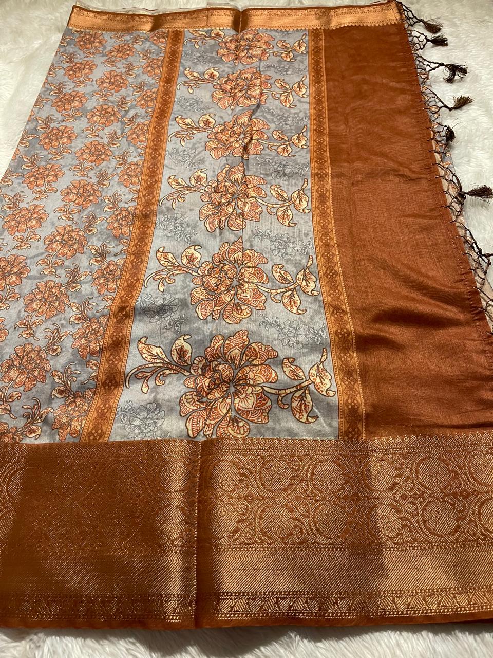 GRAY WITH BROWN SAREE
