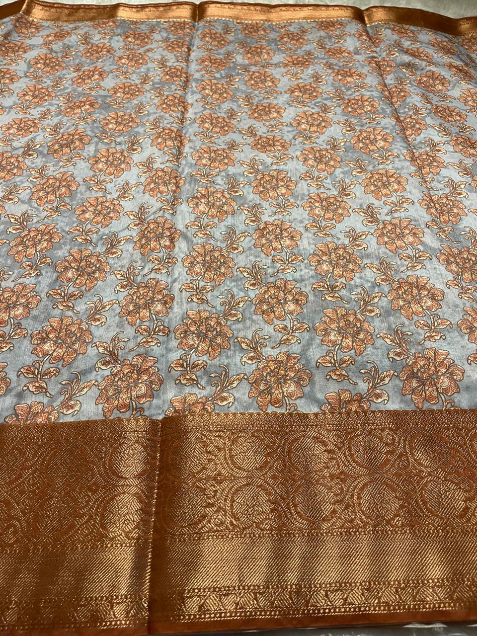 GRAY WITH BROWN SAREE