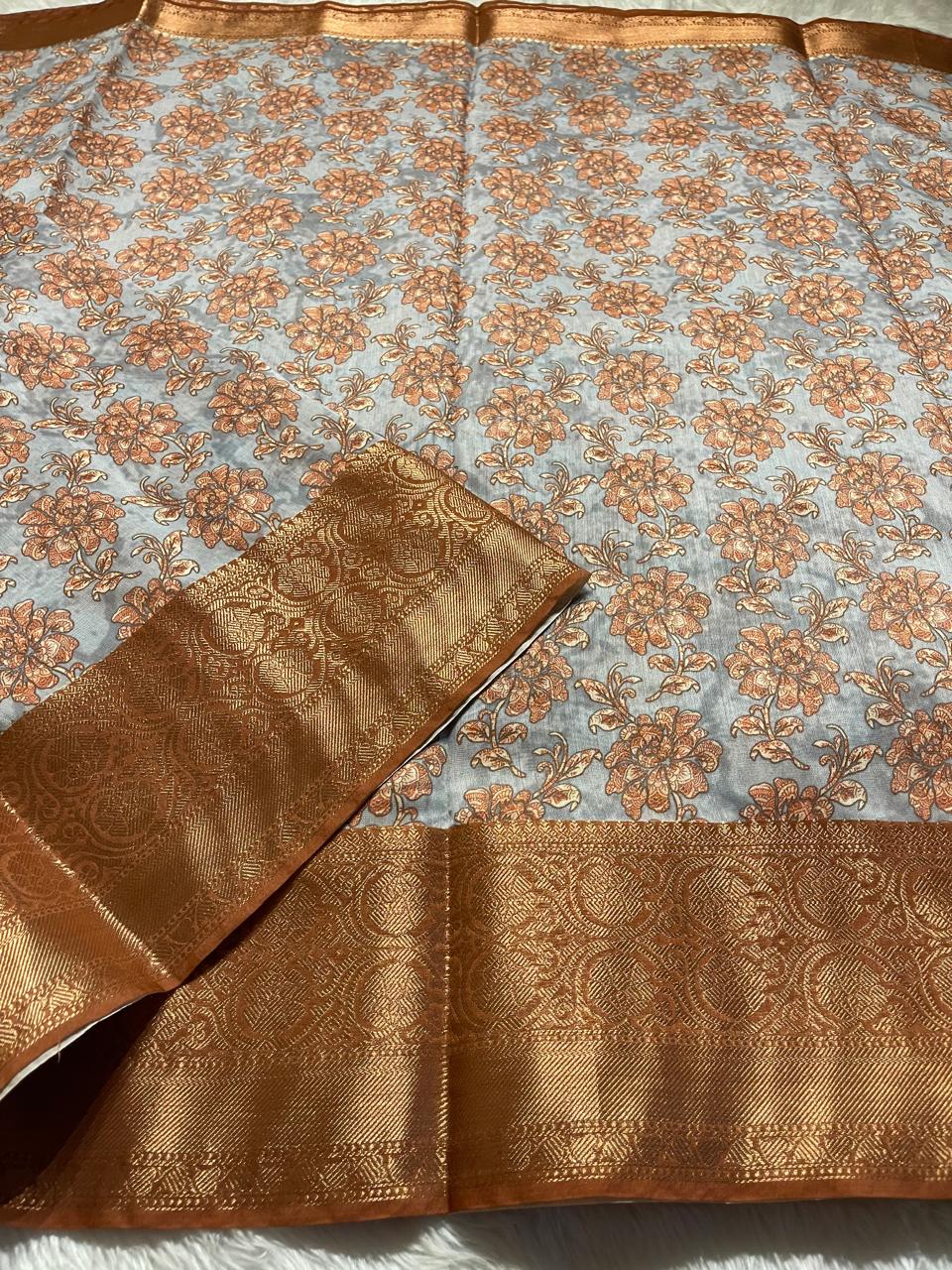 GRAY WITH BROWN SAREE