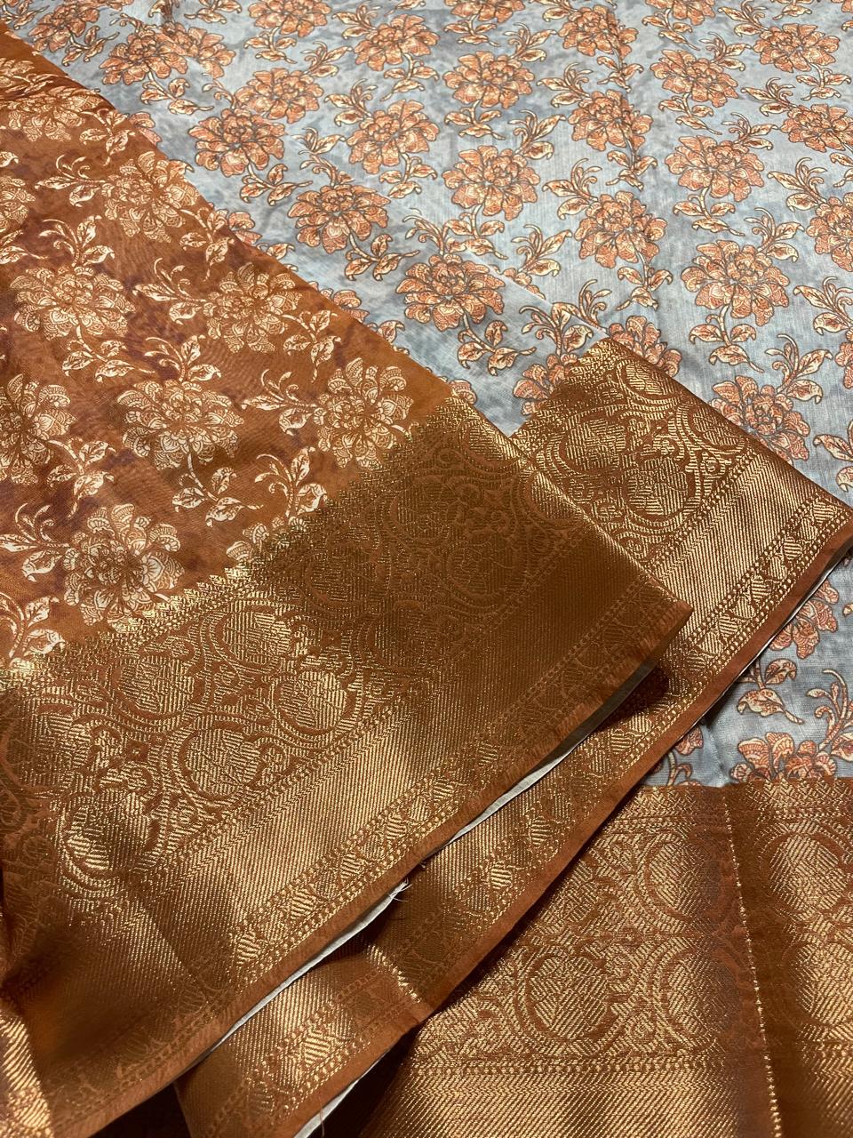 GRAY WITH BROWN SAREE