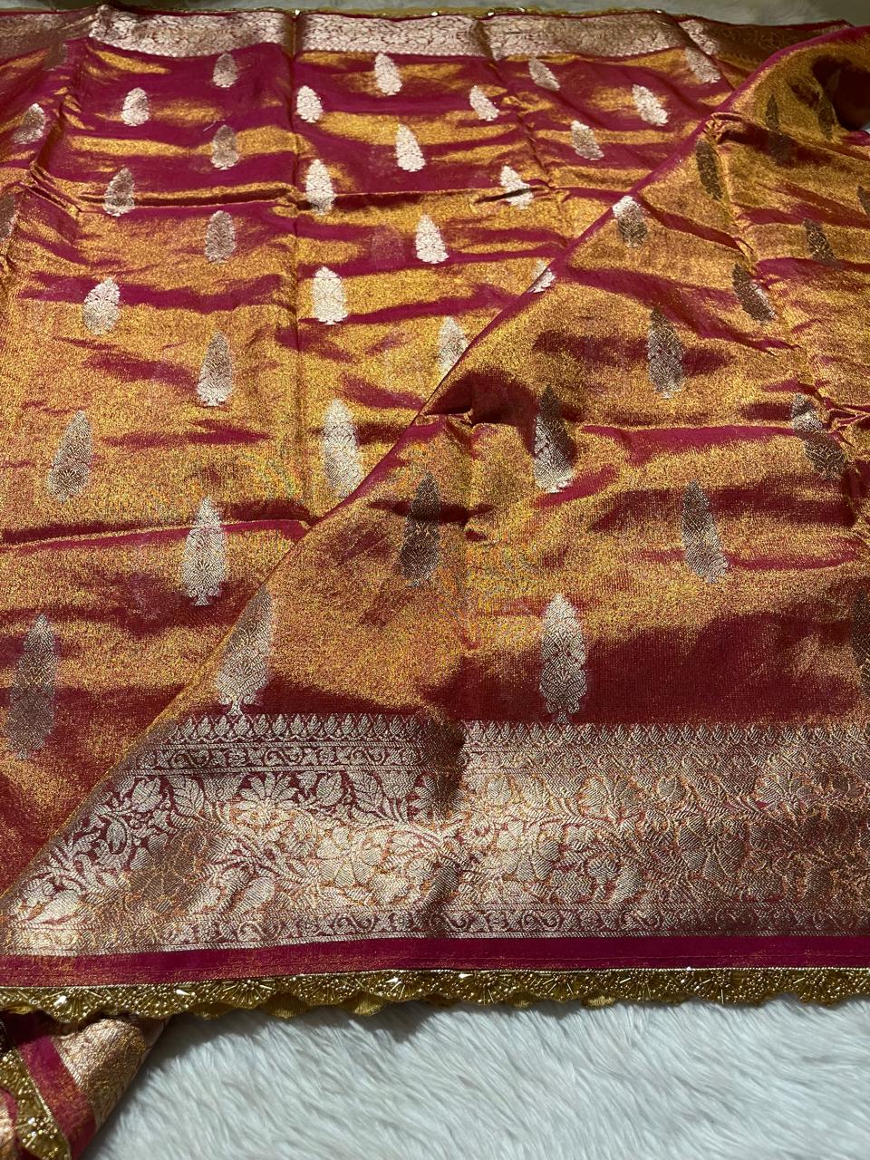 TISSUE JHANVI-RANIPINK DUAL TONE SAREE