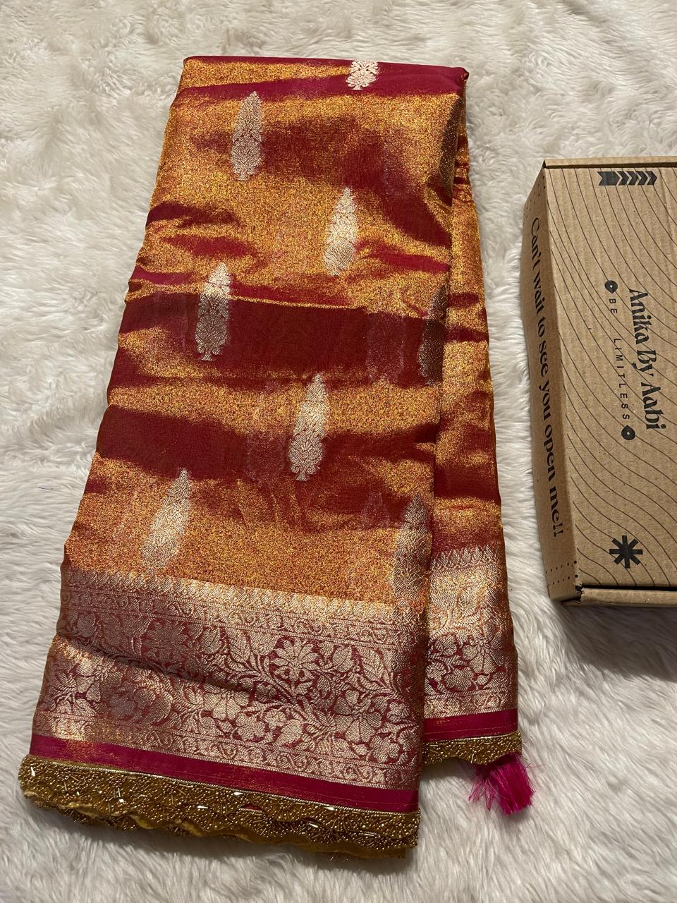 TISSUE JHANVI-RANIPINK DUAL TONE SAREE
