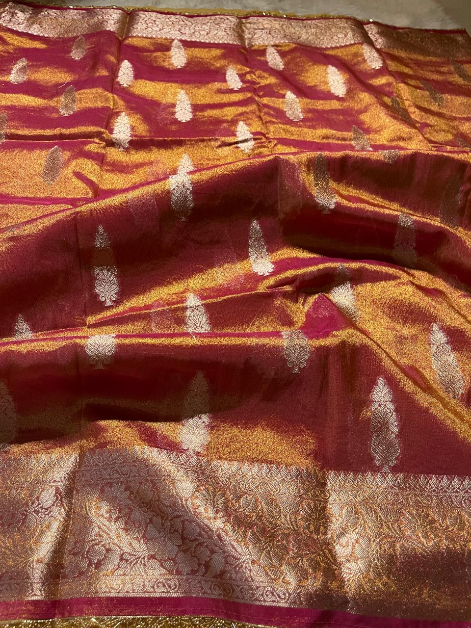 TISSUE JHANVI-RANIPINK DUAL TONE SAREE