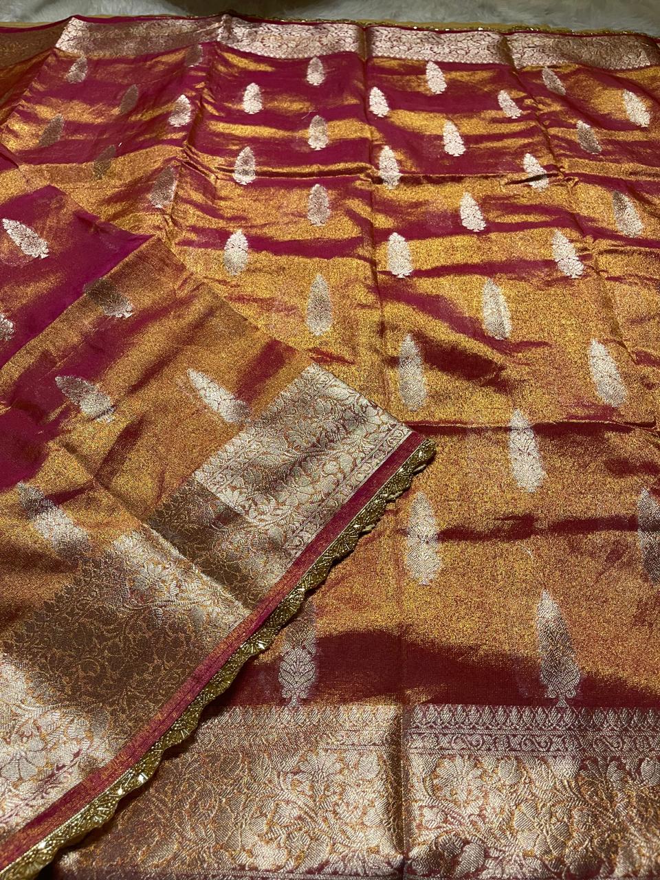 TISSUE JHANVI-RANIPINK DUAL TONE SAREE