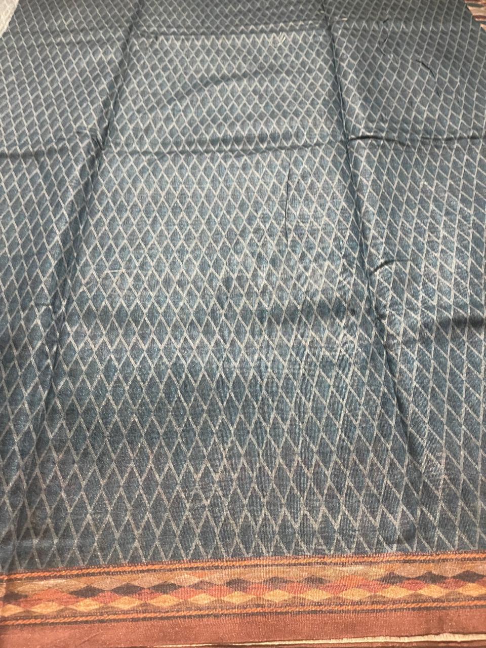 JUTE COTTON DARK BLUE SEA SAREE