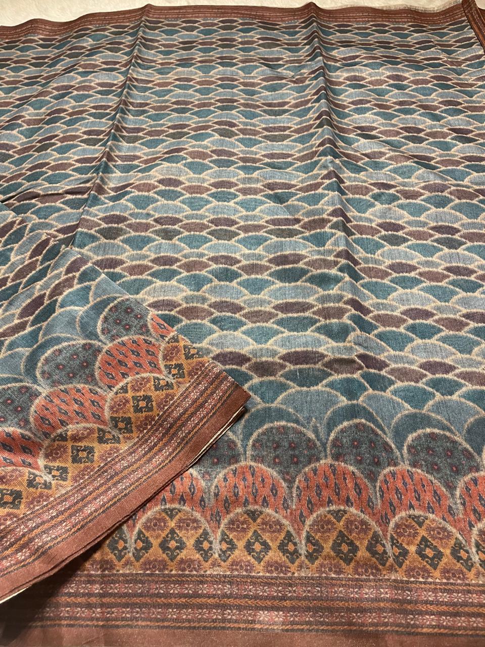 JUTE COTTON DARK BLUE SEA SAREE