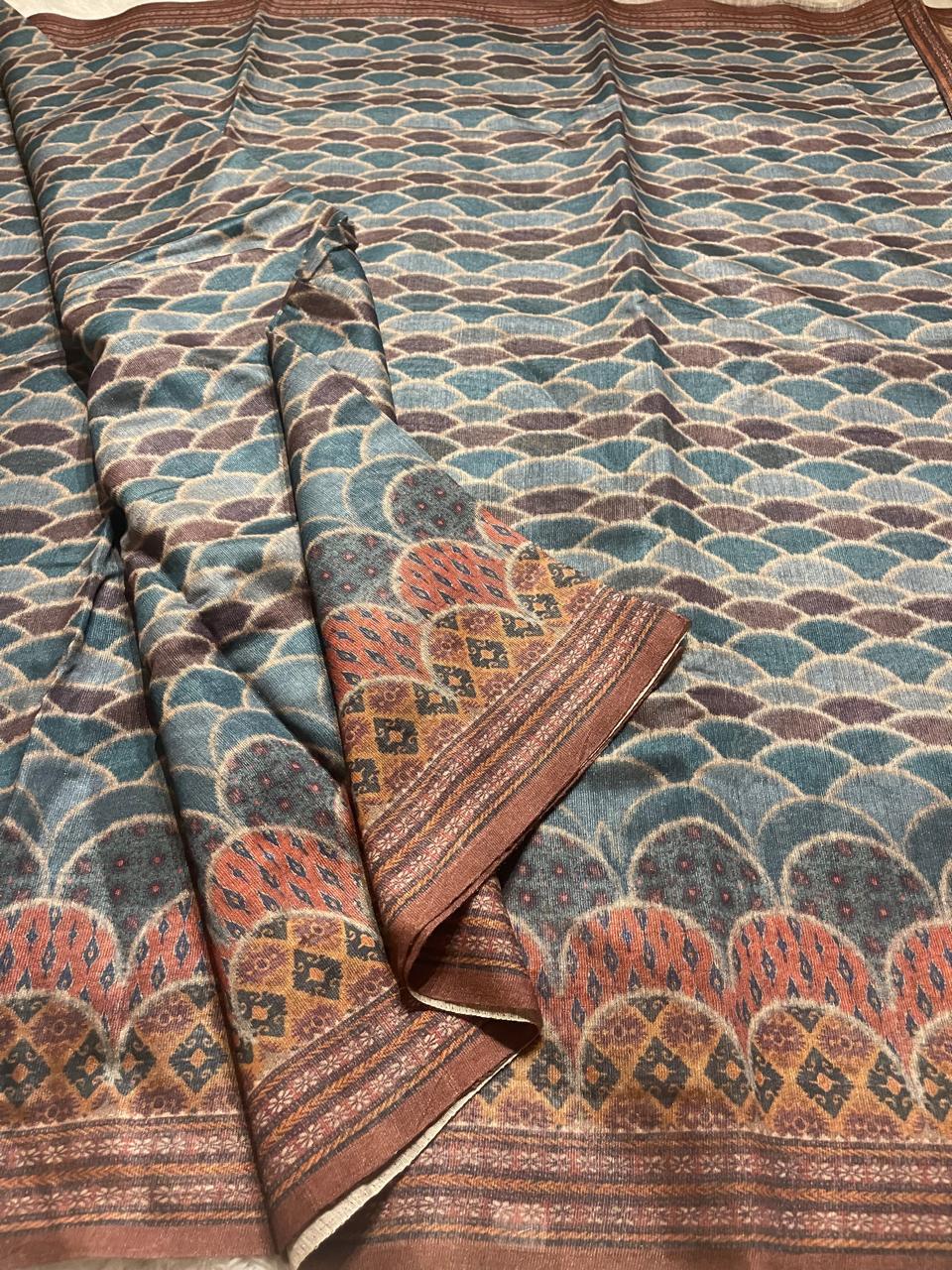 JUTE COTTON DARK BLUE SEA SAREE