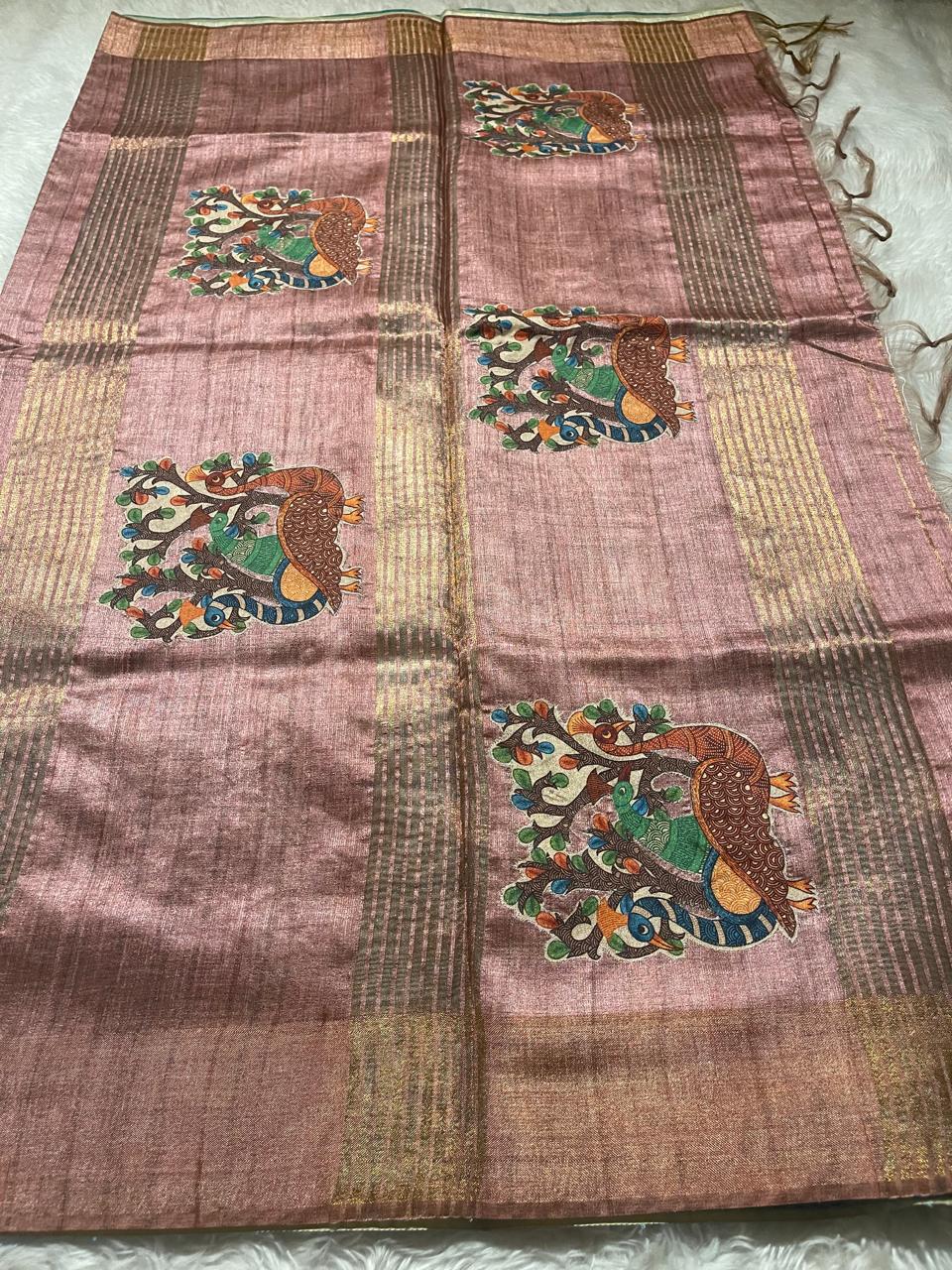 SEMI TUSSAR-APPLIQUE PEACOCK SAREE
