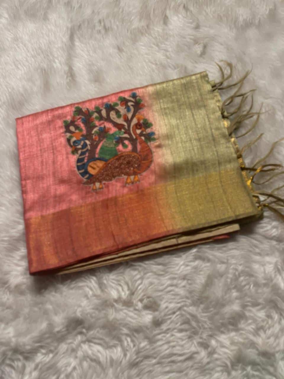 SEMI TUSSAR- APPLIQUE PEACOCK 2 SAREE