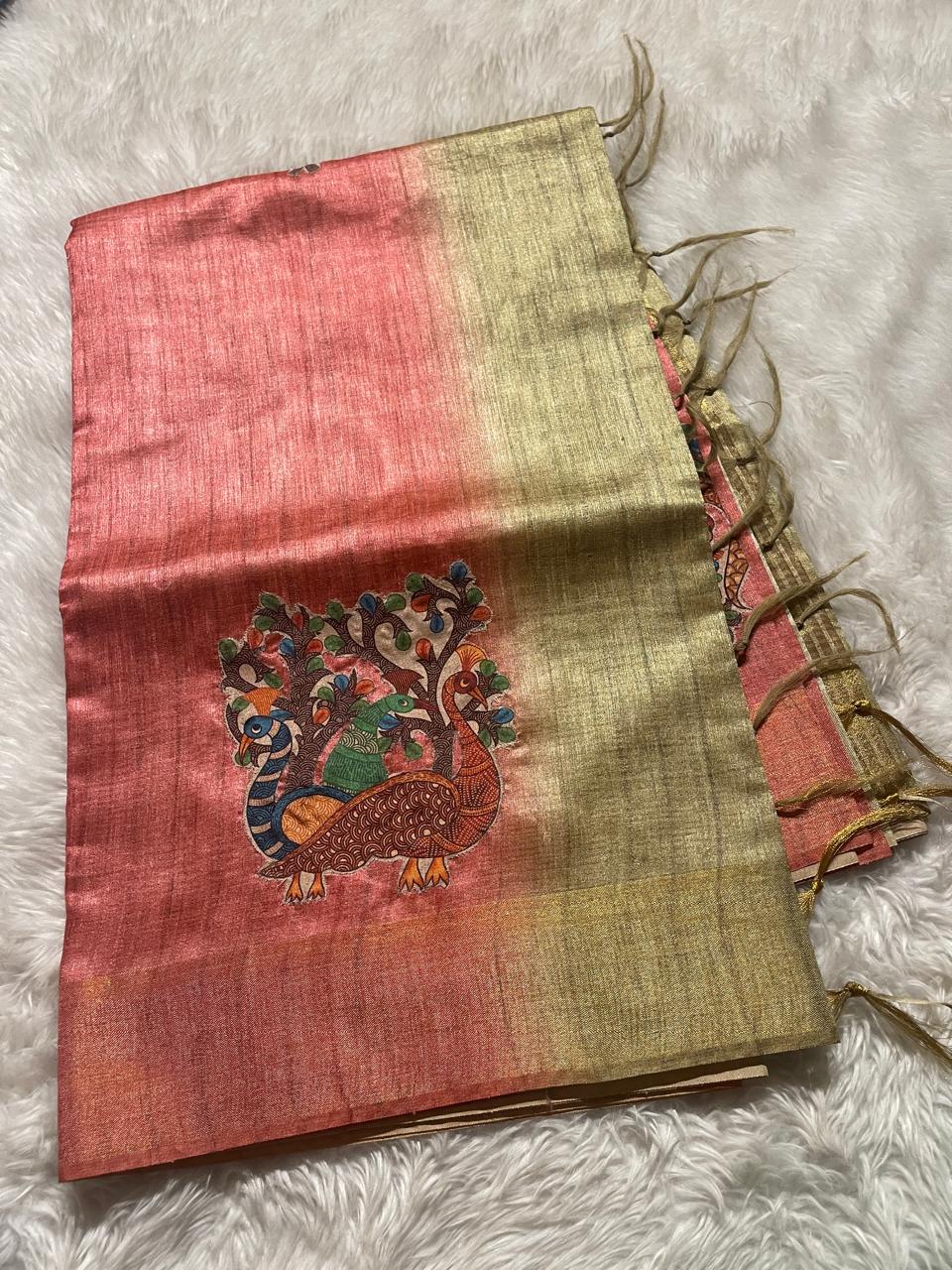 SEMI TUSSAR- APPLIQUE PEACOCK 2 SAREE