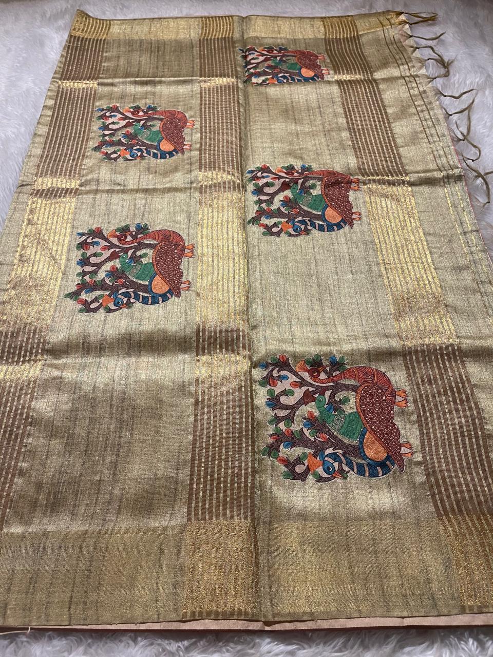 SEMI TUSSAR- APPLIQUE PEACOCK 2 SAREE