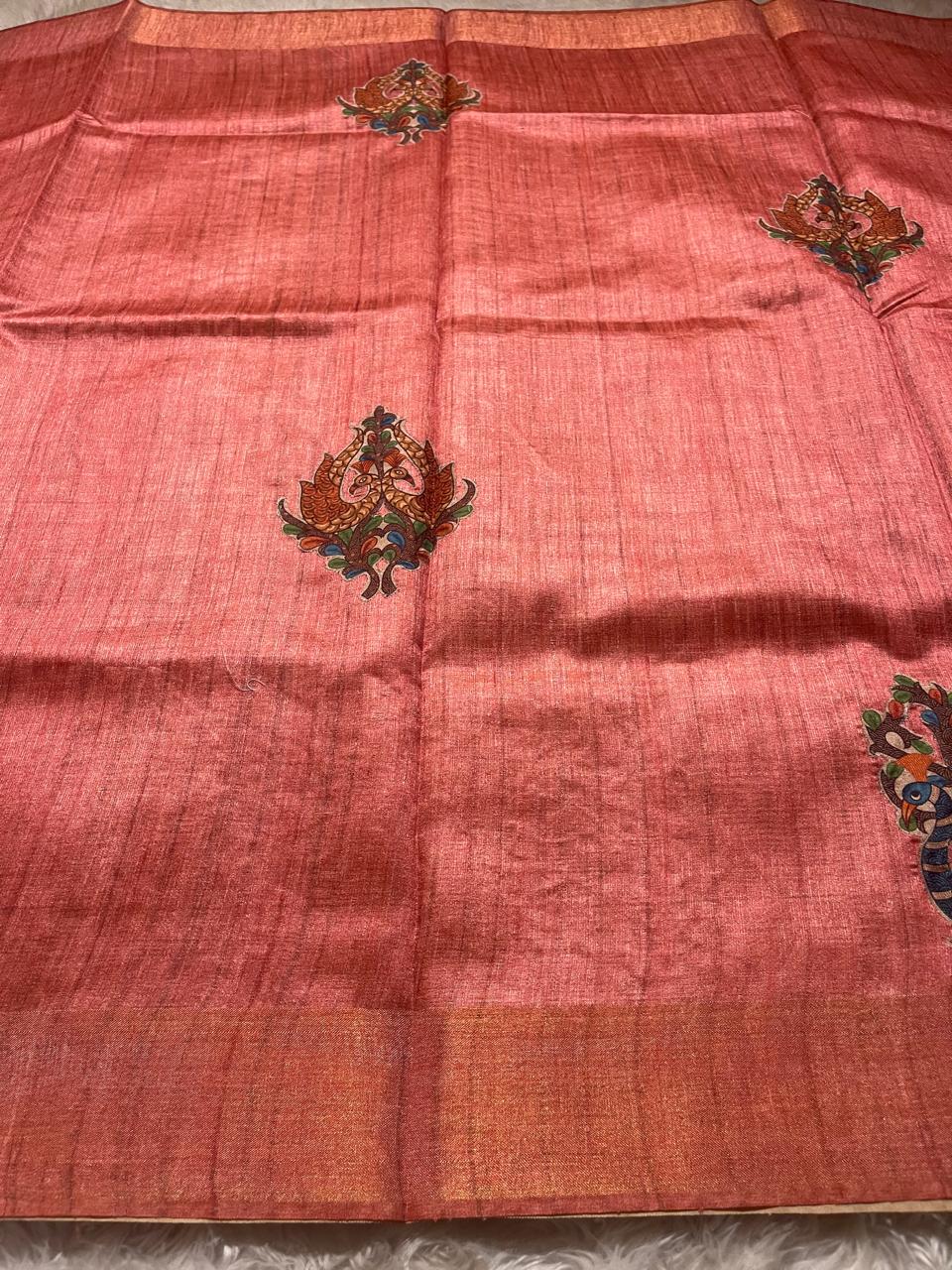 SEMI TUSSAR- APPLIQUE PEACOCK 2 SAREE