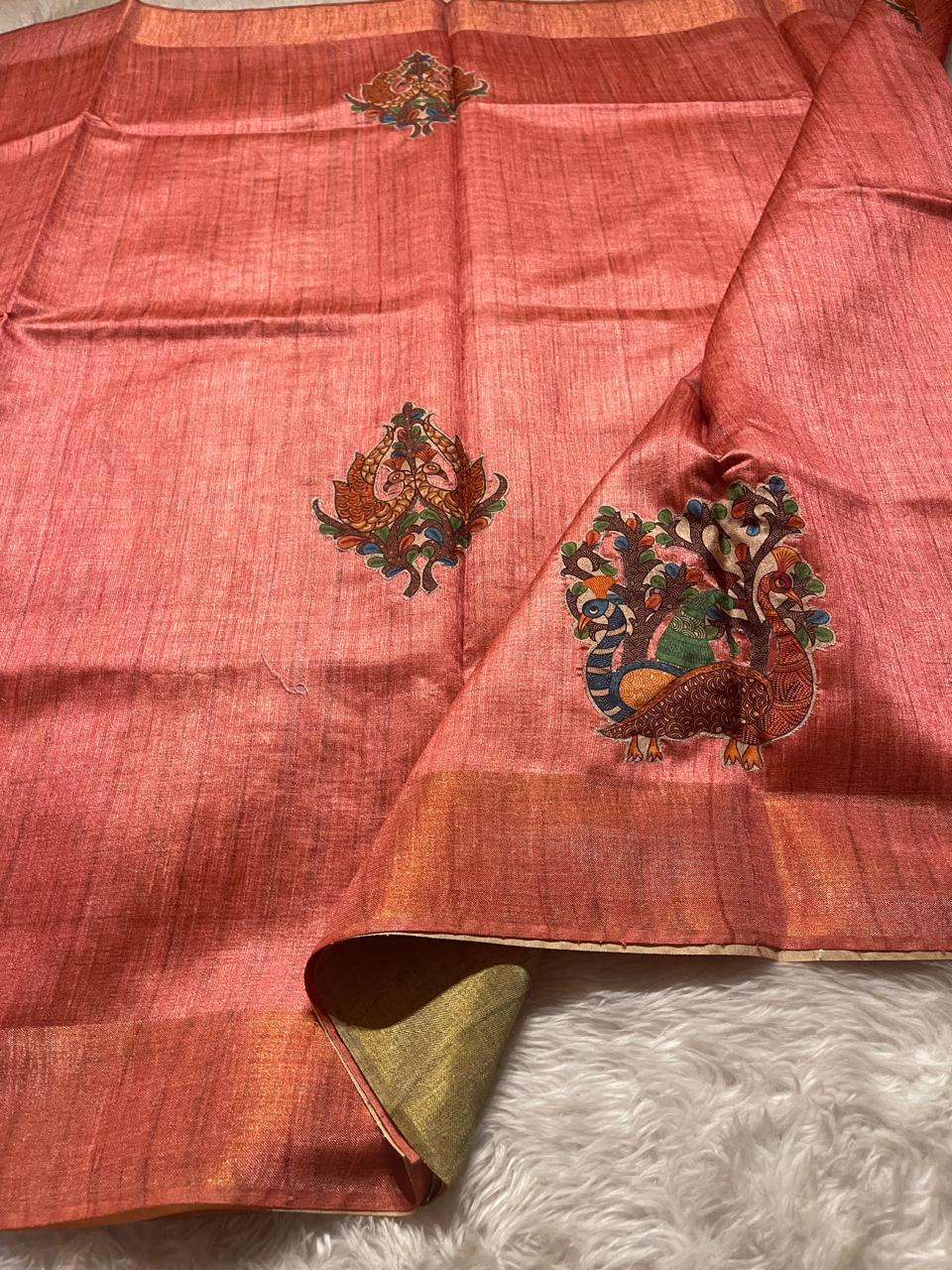 SEMI TUSSAR- APPLIQUE PEACOCK 2 SAREE