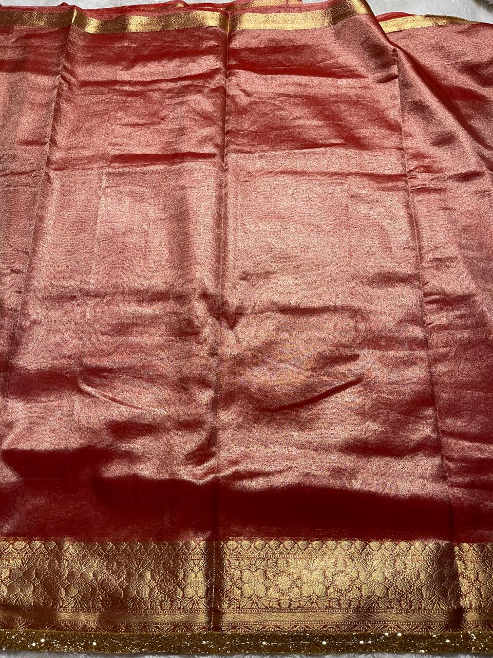 TISSUE BEATS-BRICK RED SAREE