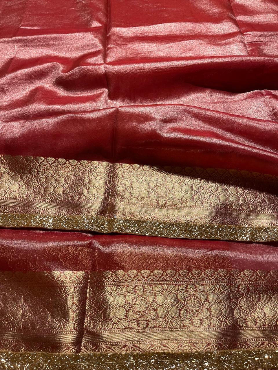 TISSUE BEATS-BRICK RED SAREE