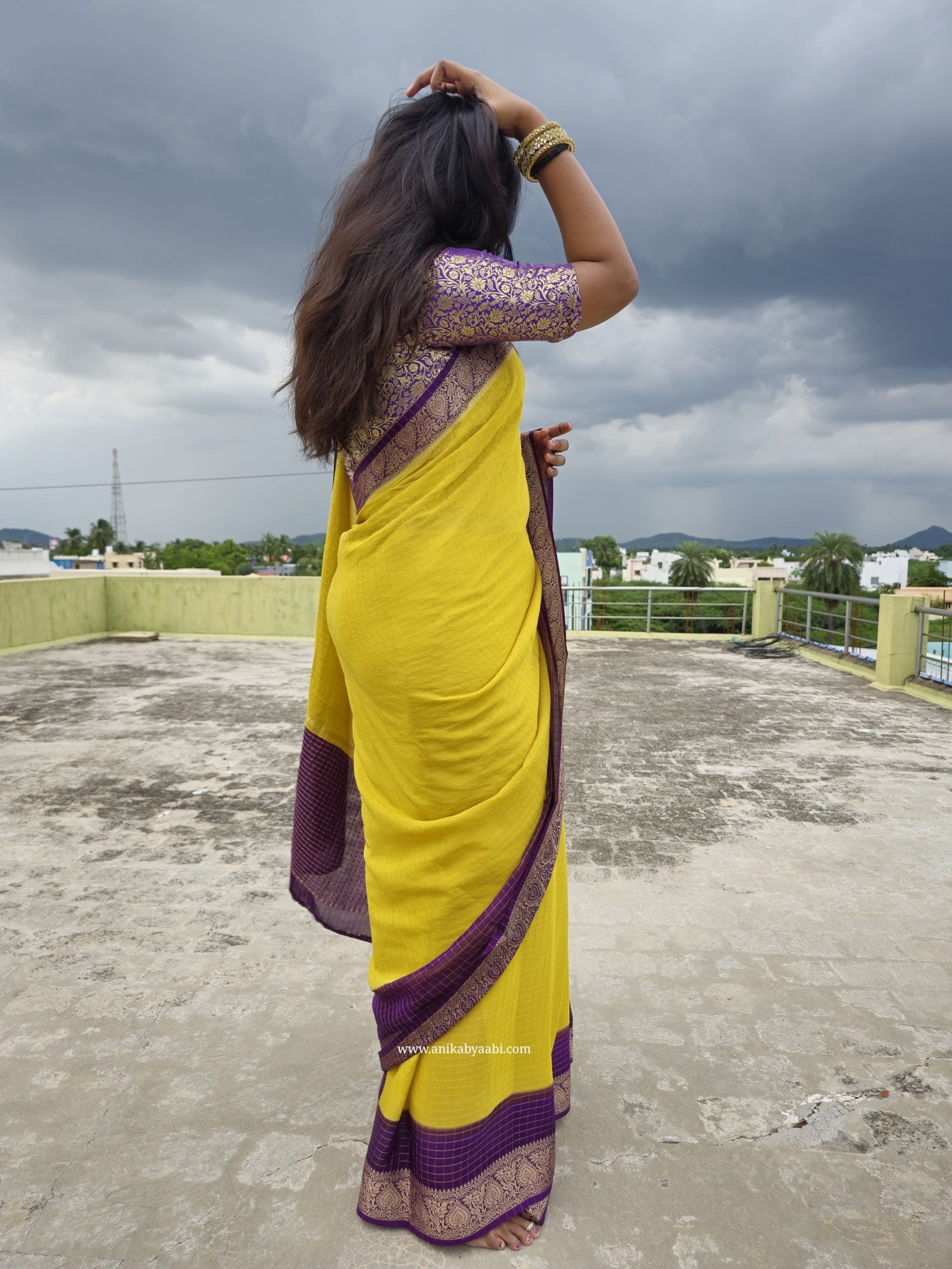 RATHI-MUSTARD YELLOW DUAL TONE SAREE