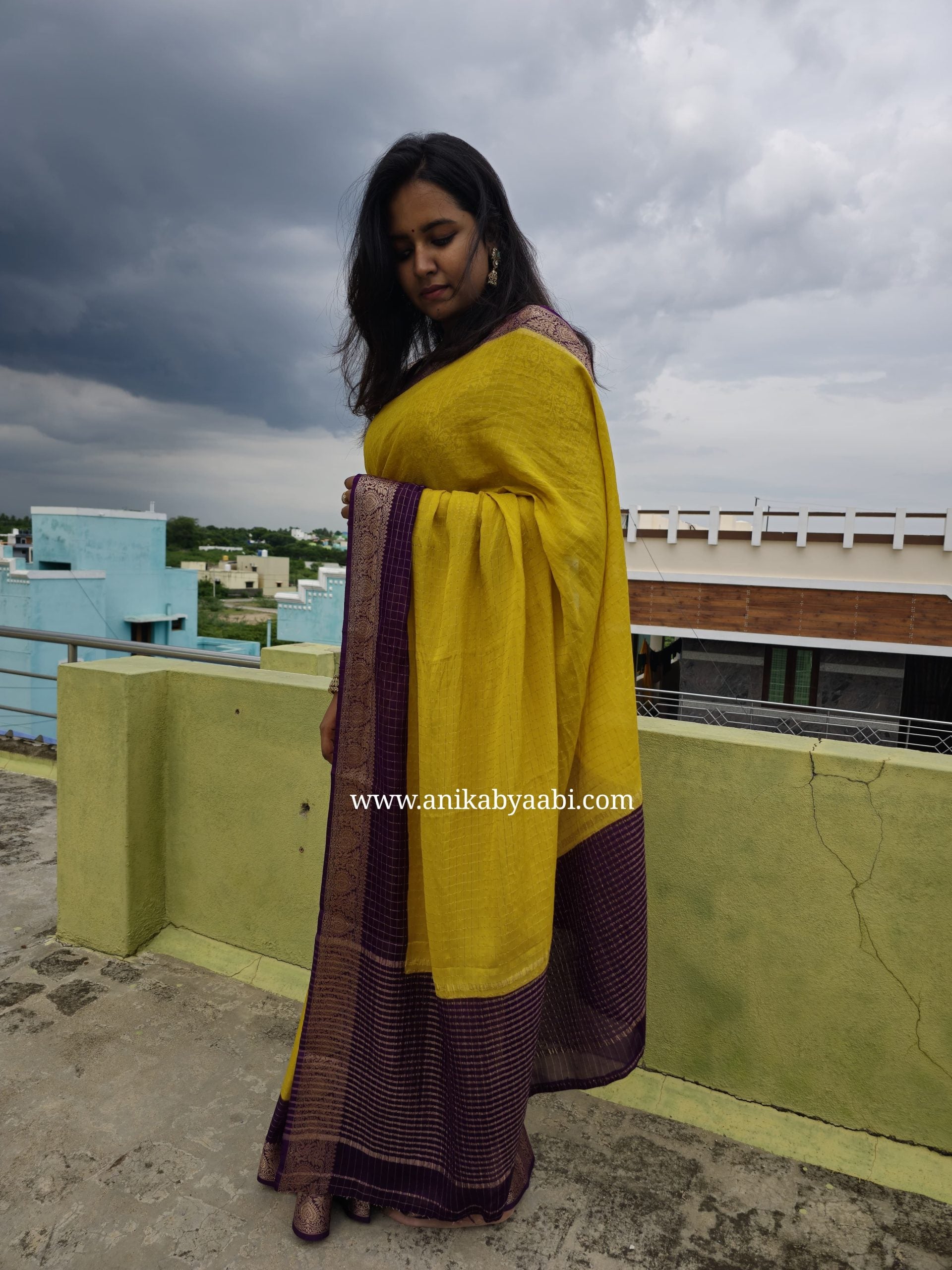 RATHI-MUSTARD YELLOW DUAL TONE SAREE