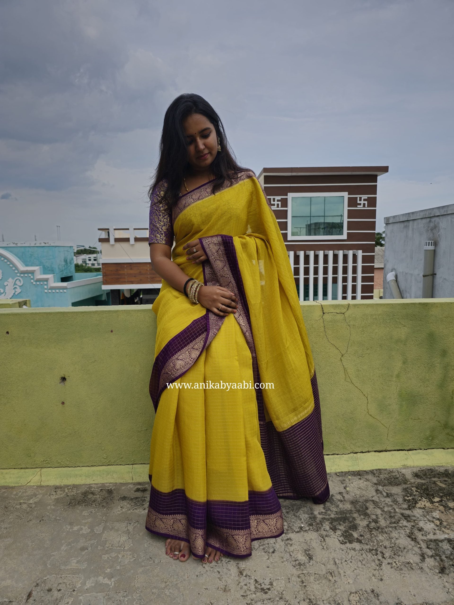 RATHI-MUSTARD YELLOW DUAL TONE SAREE