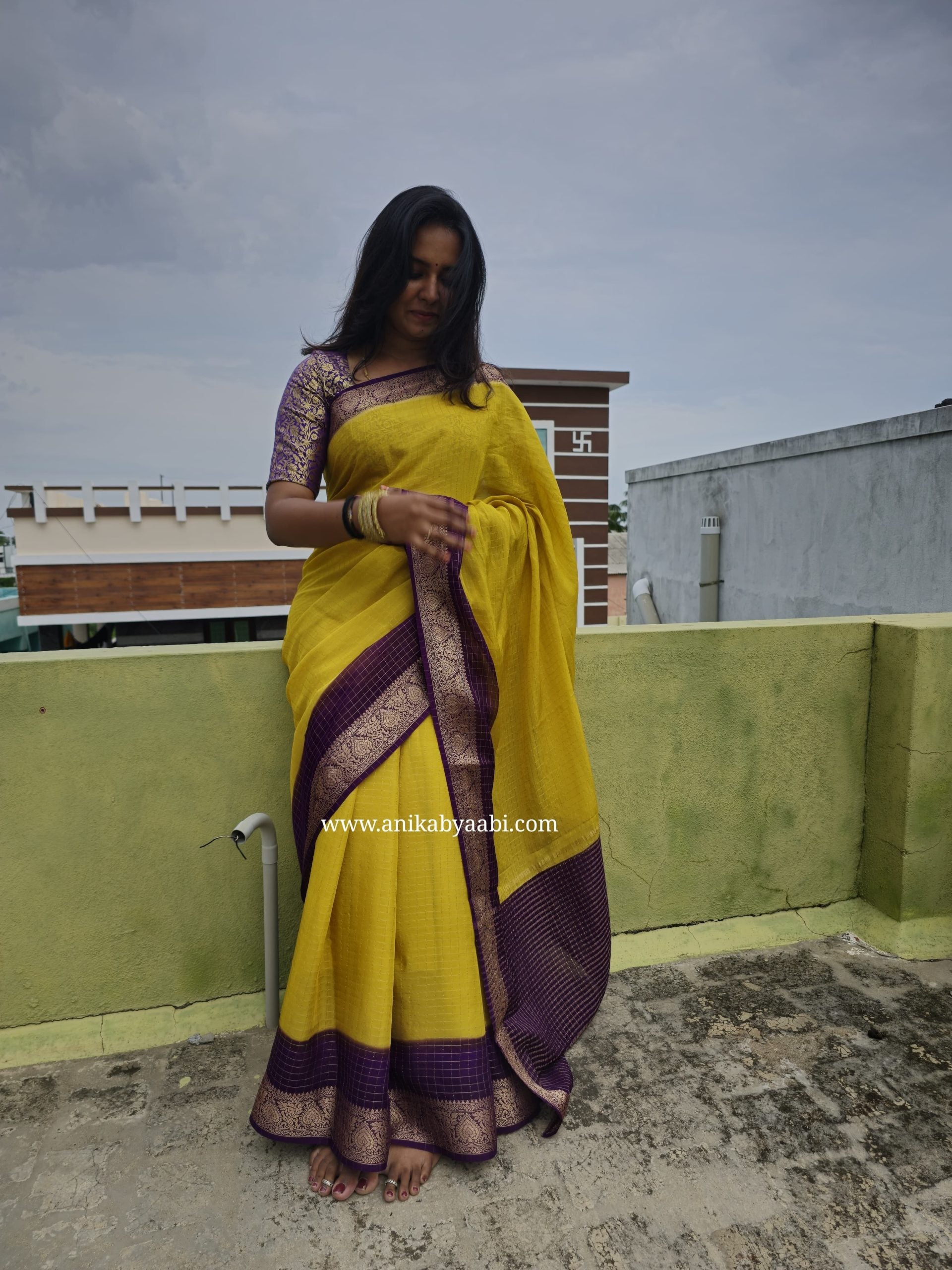 RATHI-MUSTARD YELLOW DUAL TONE SAREE