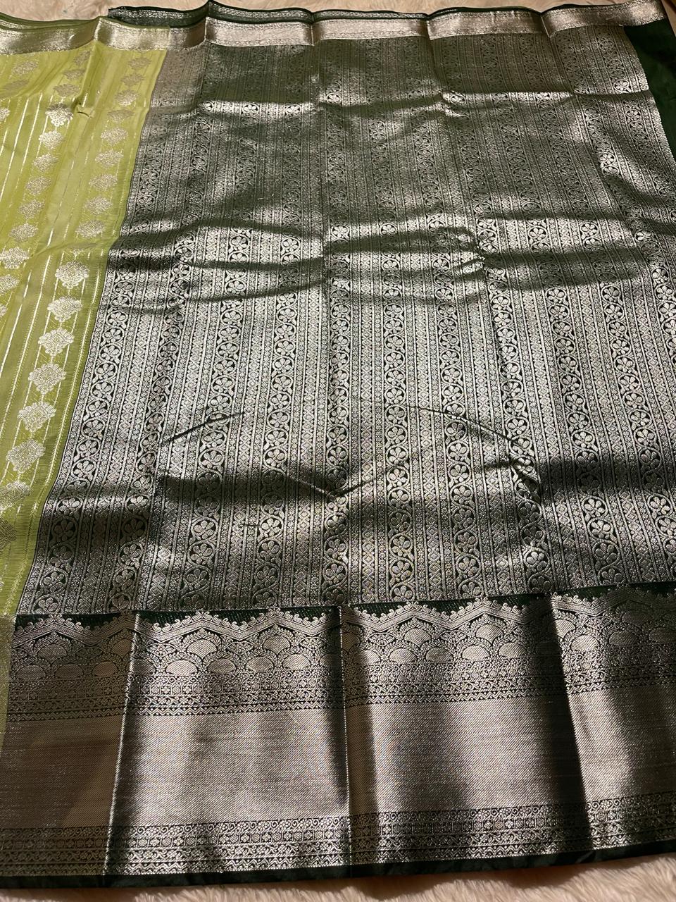 MUHURTH-OLIVE GREEN WITH BOTTLE GREEN SAREE