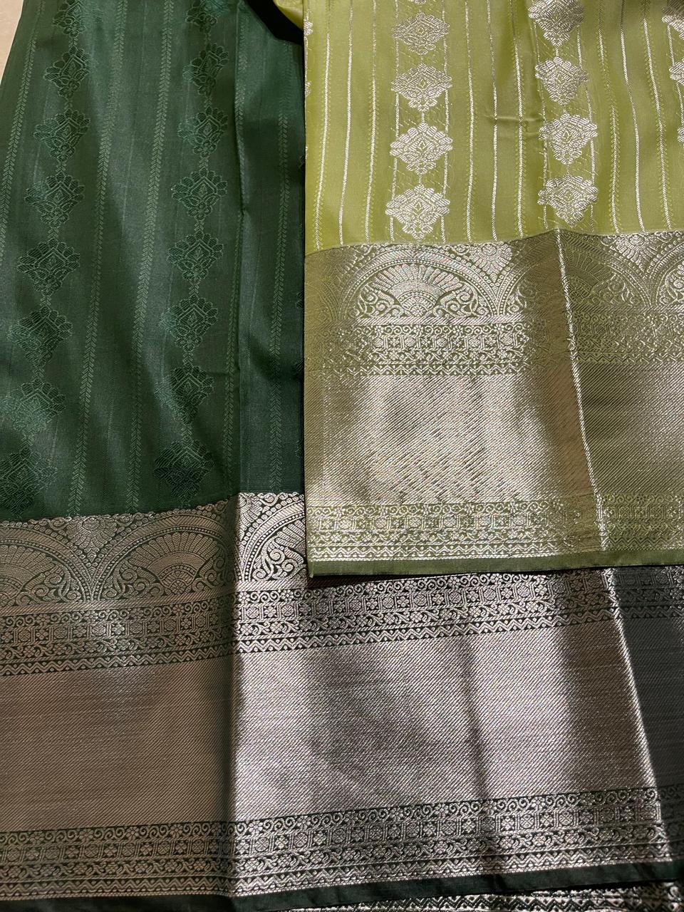 MUHURTH-OLIVE GREEN WITH BOTTLE GREEN SAREE