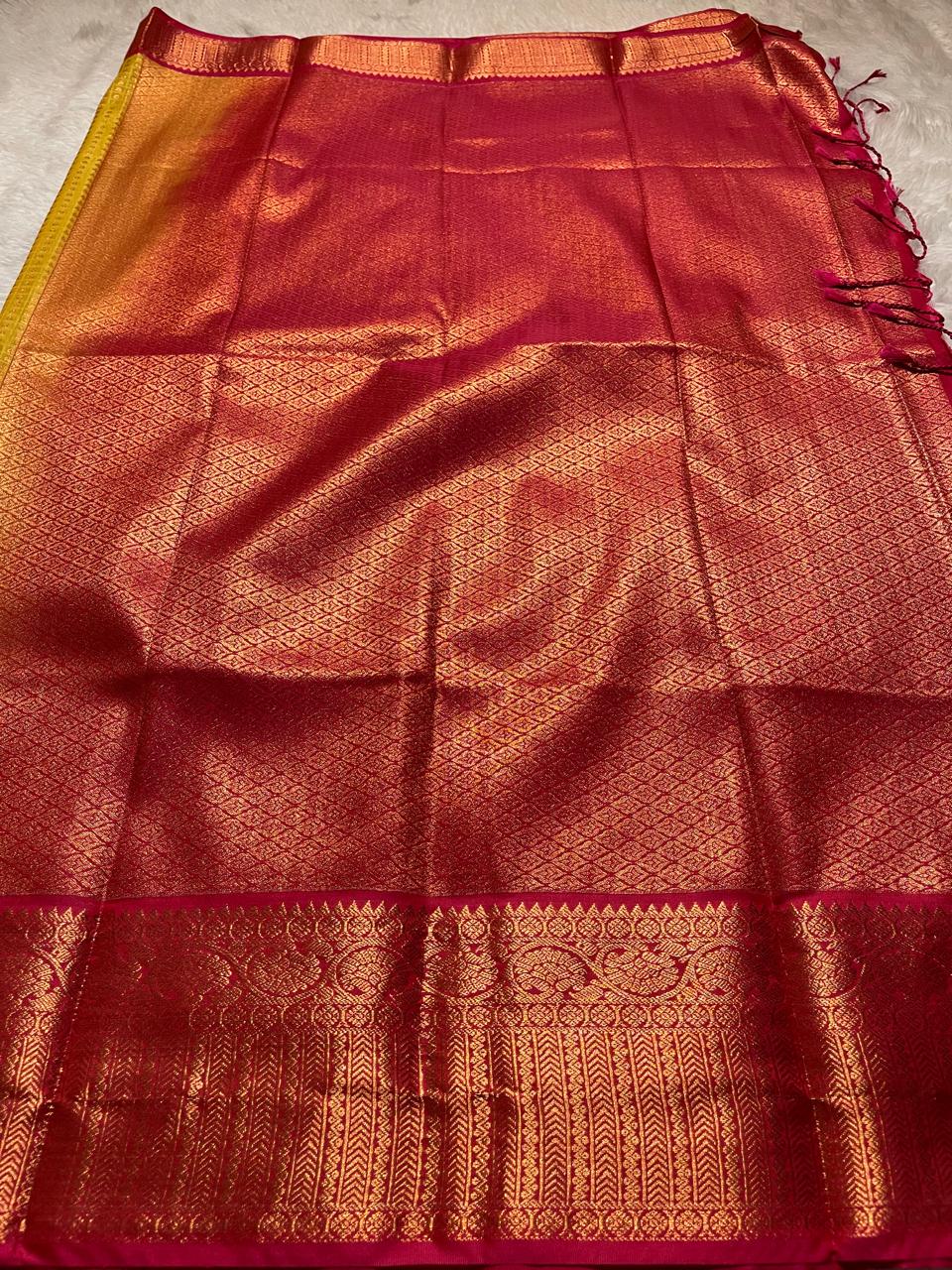 1000 BUTTAS-MANGO YELLOW WITH PINK SAREE
