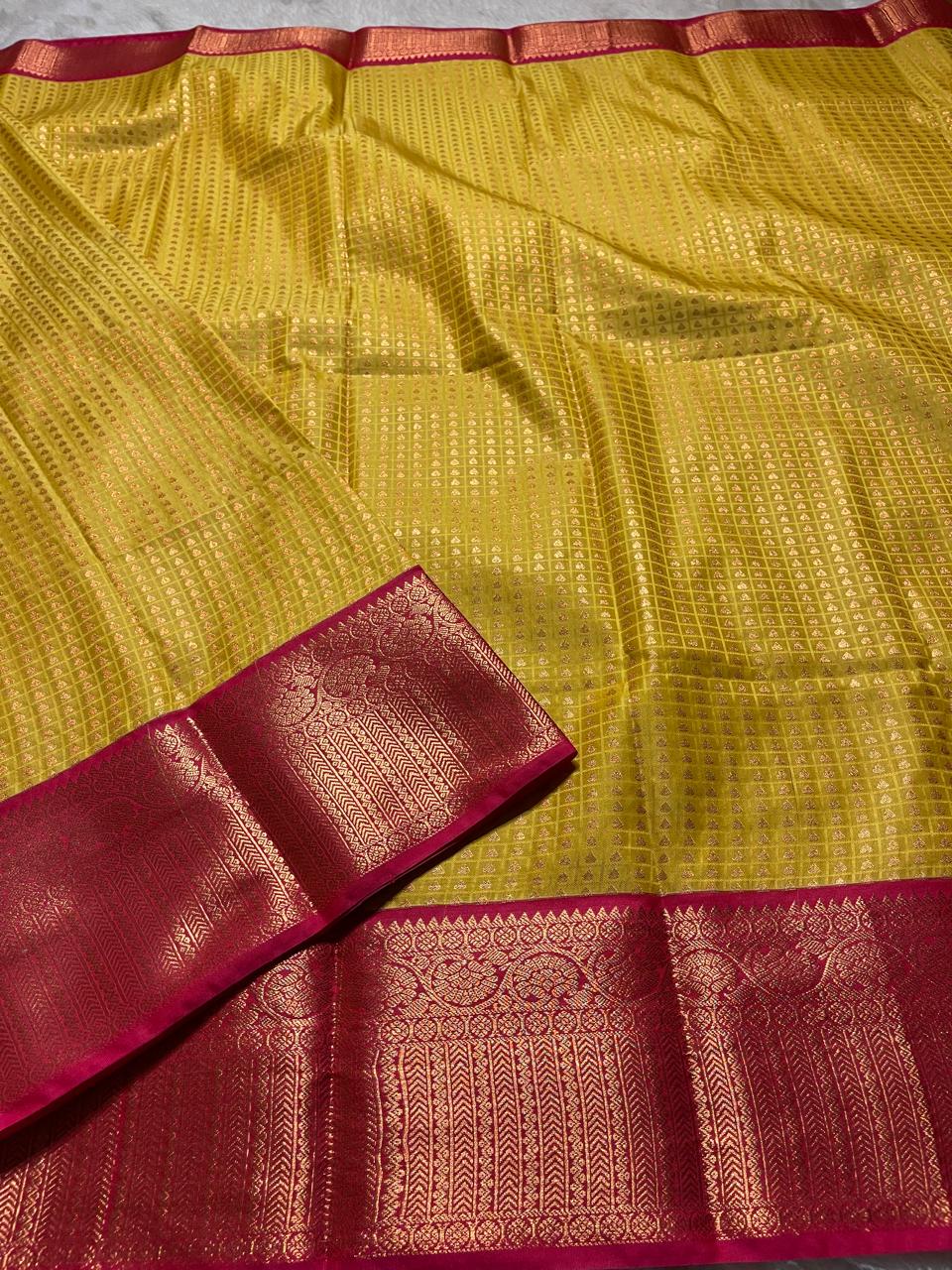 1000 BUTTAS-MANGO YELLOW WITH PINK SAREE