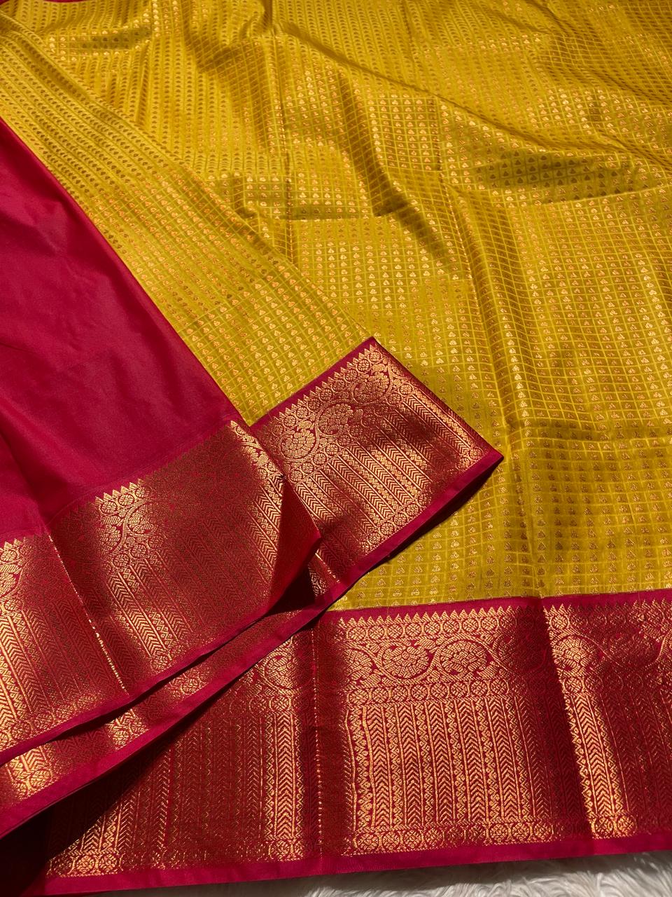 1000 BUTTAS-MANGO YELLOW WITH PINK SAREE