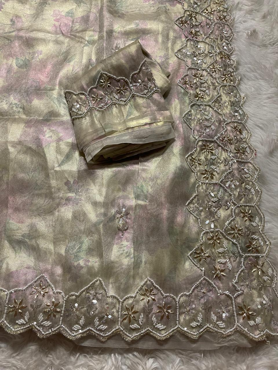 DAFFODIL-BEIGE CREAM SAREE
