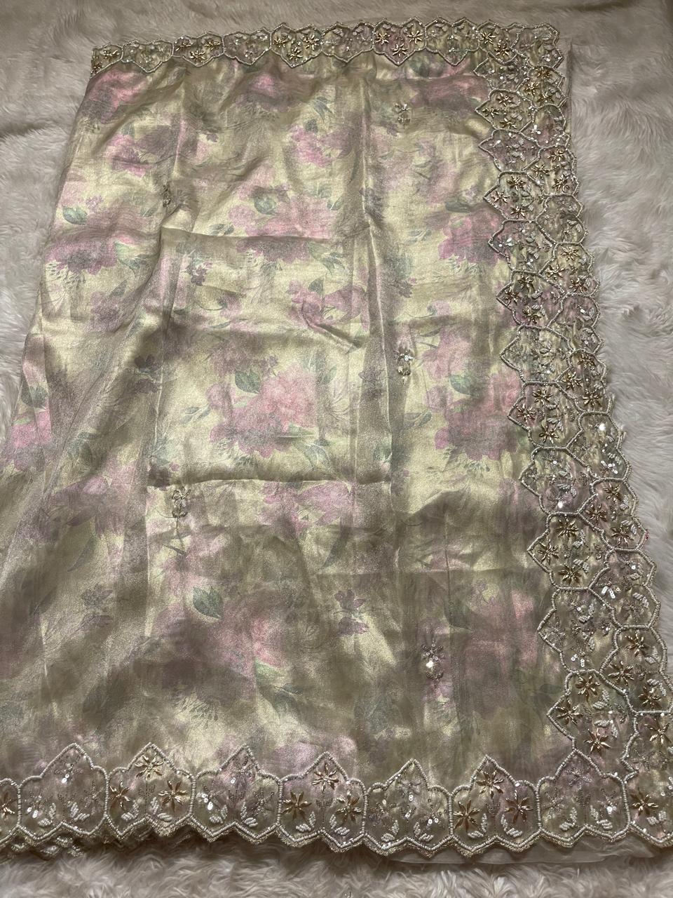 DAFFODIL-BEIGE CREAM SAREE