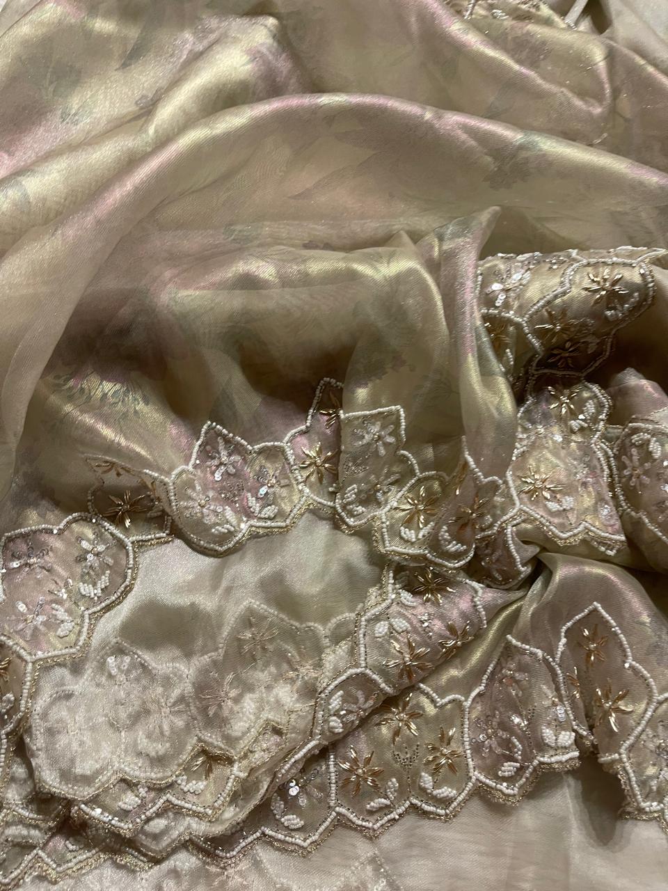 DAFFODIL-BEIGE CREAM SAREE